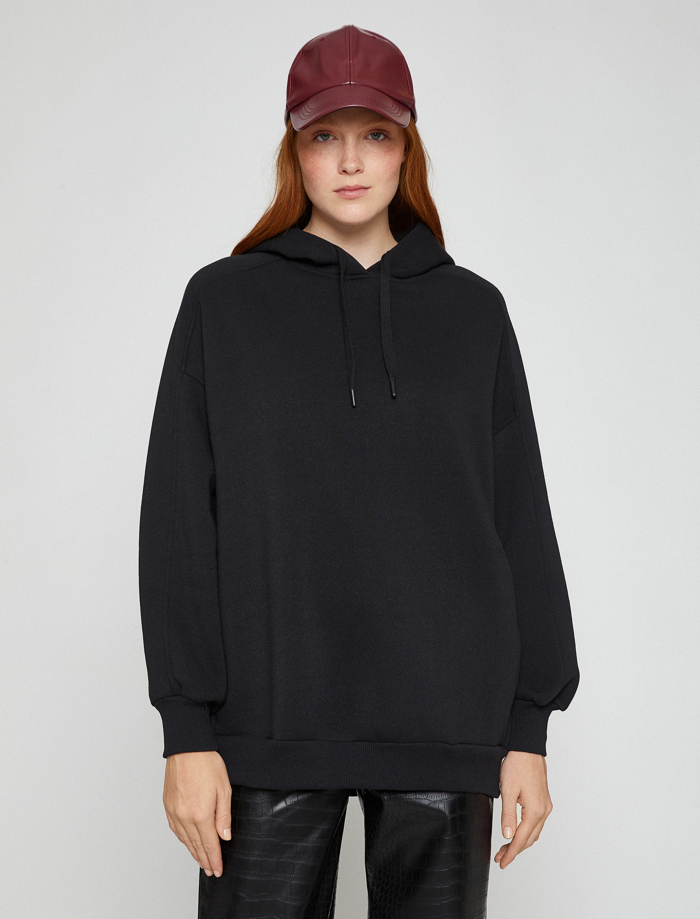 Basic Oversize Sweatshirt Kapüşonlu İçi Polarlı