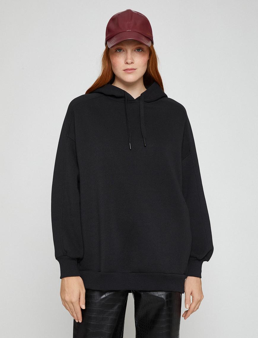   Basic Oversize Sweatshirt Kapüşonlu İçi Polarlı