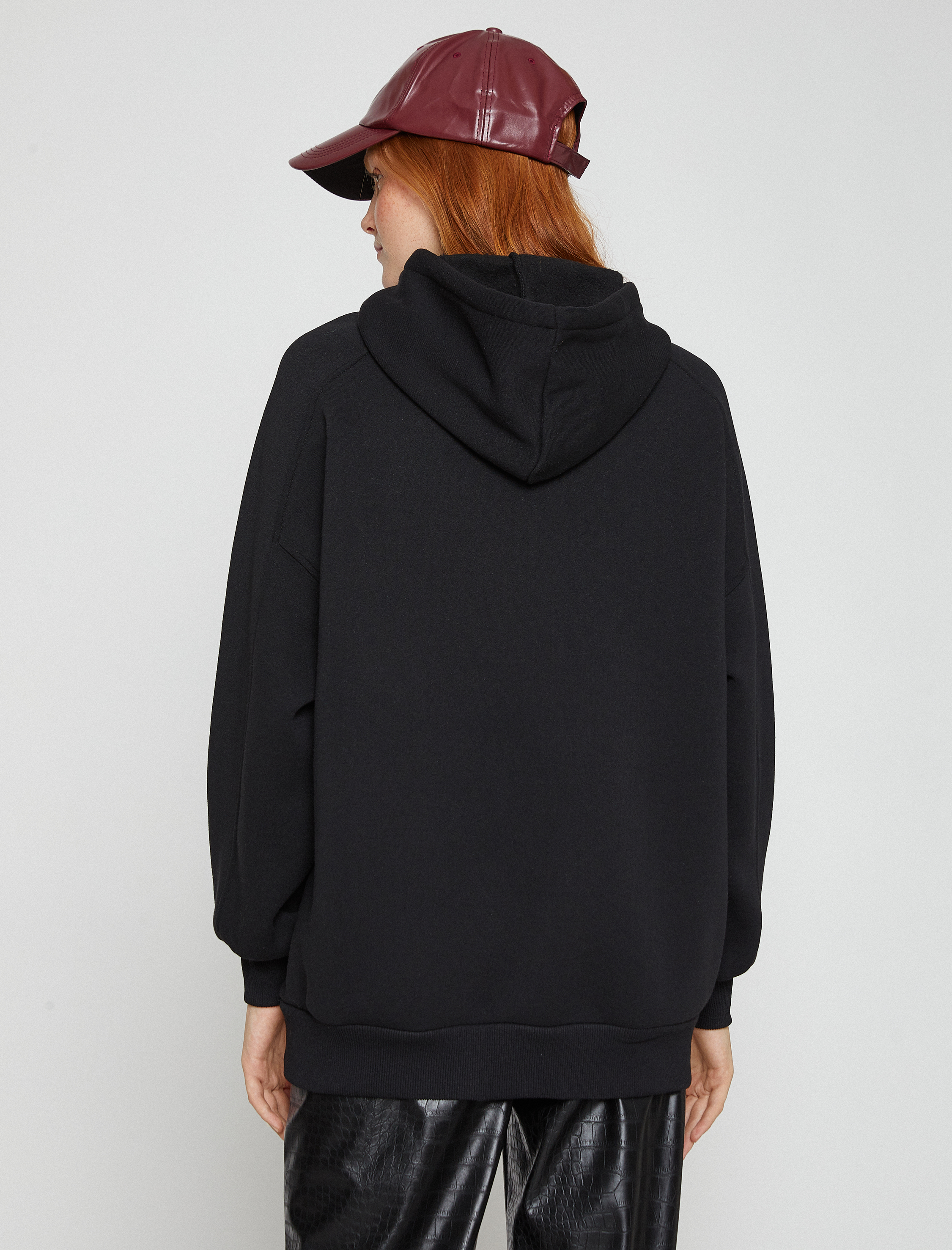 Basic Oversize Sweatshirt Kapüşonlu İçi Polarlı