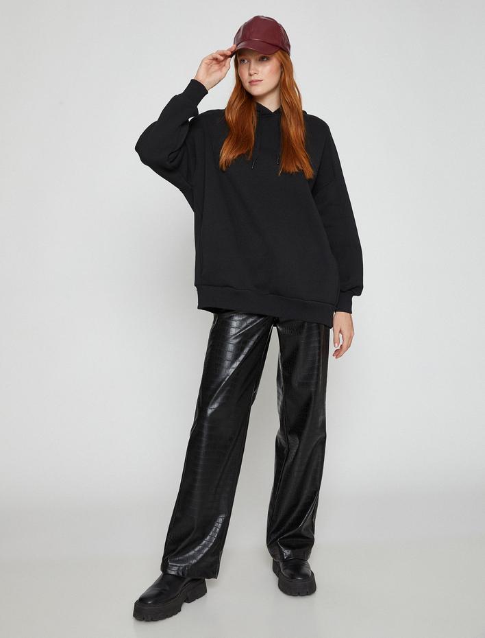  Basic Oversize Sweatshirt Kapüşonlu İçi Polarlı