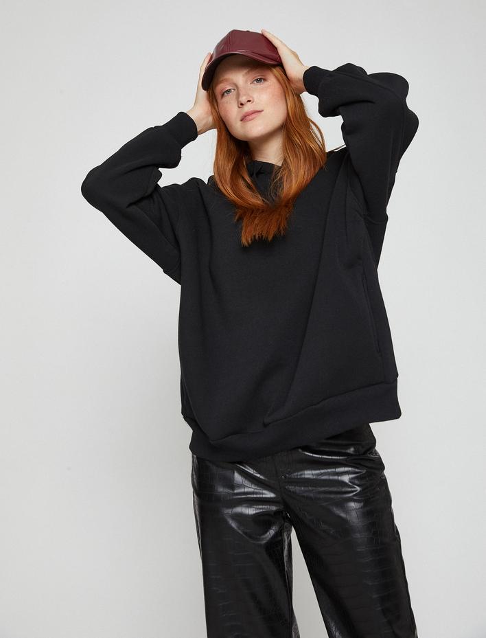  Basic Oversize Sweatshirt Kapüşonlu İçi Polarlı