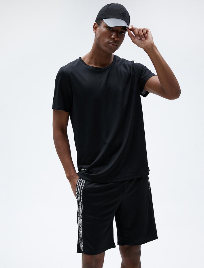  Spor Şort Beli Bağcıklı Cepli Slogan Baskılı