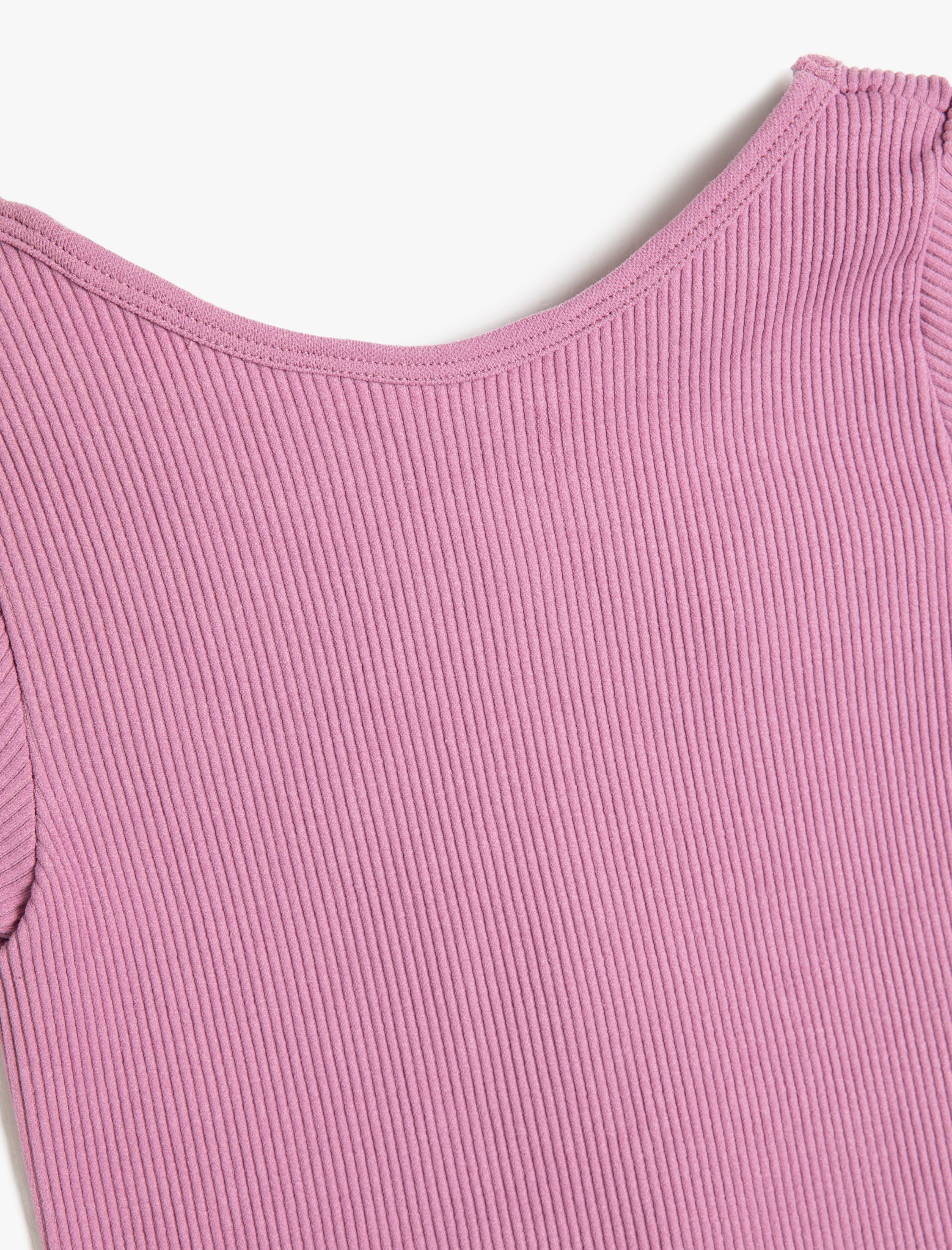 Kız Çocuk Crop Tişört Derin Yuvarlak Yaka Kısa Kollu Ribanalı