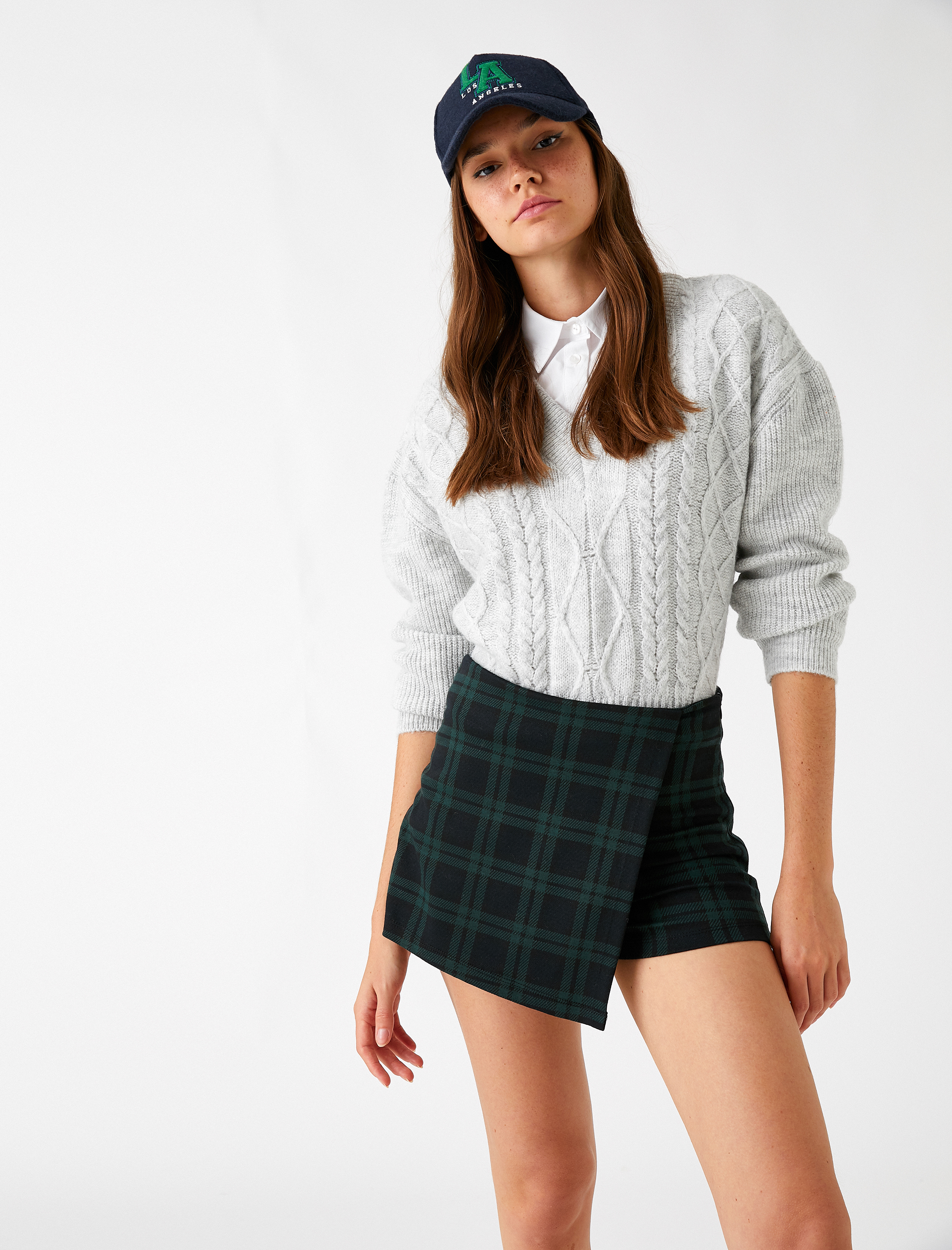   V Yaka Örgü Triko Kazak Uzun Kollu