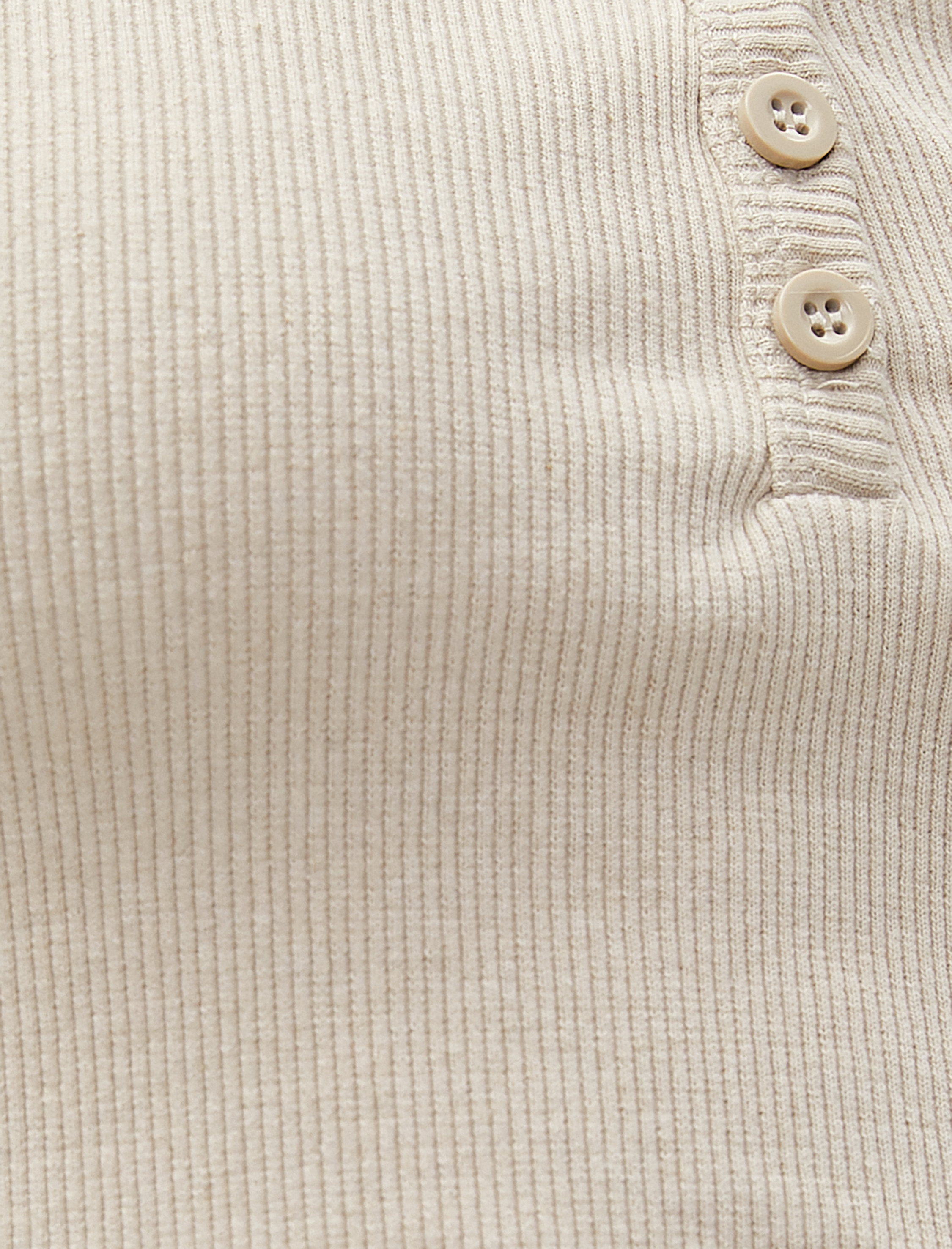   Crop Tişört Kısa Kollu Pamuklu Düğmeli V Yaka