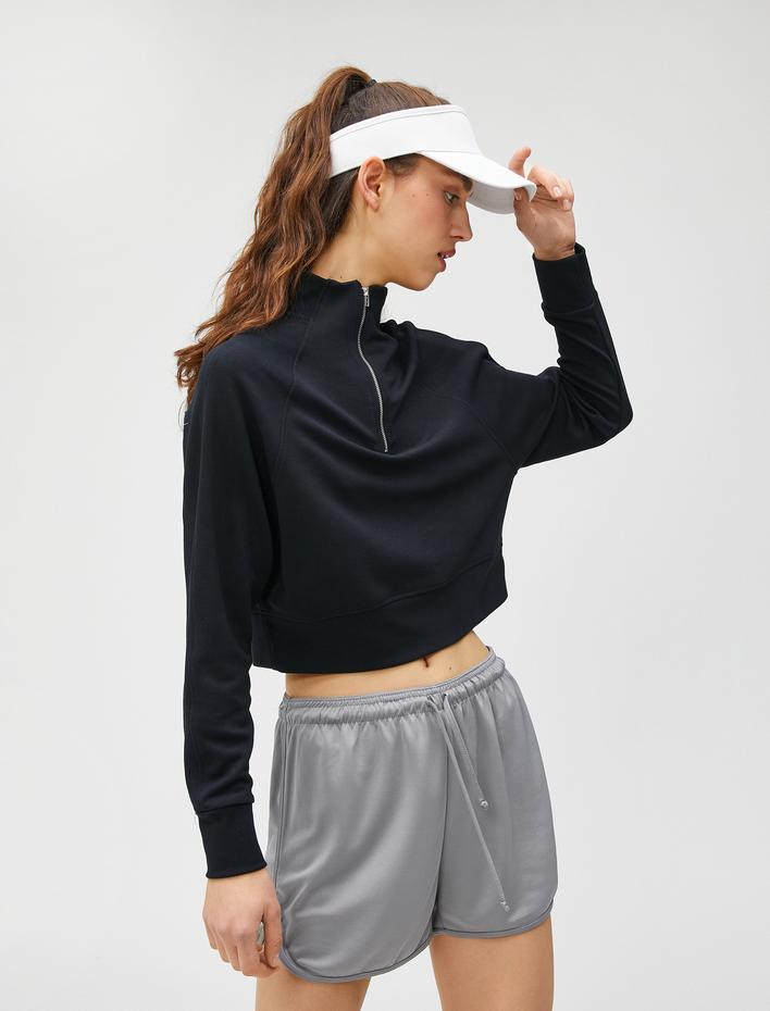  Crop Sweatshirt Yarım Fermuarlı Modal Karışımlı