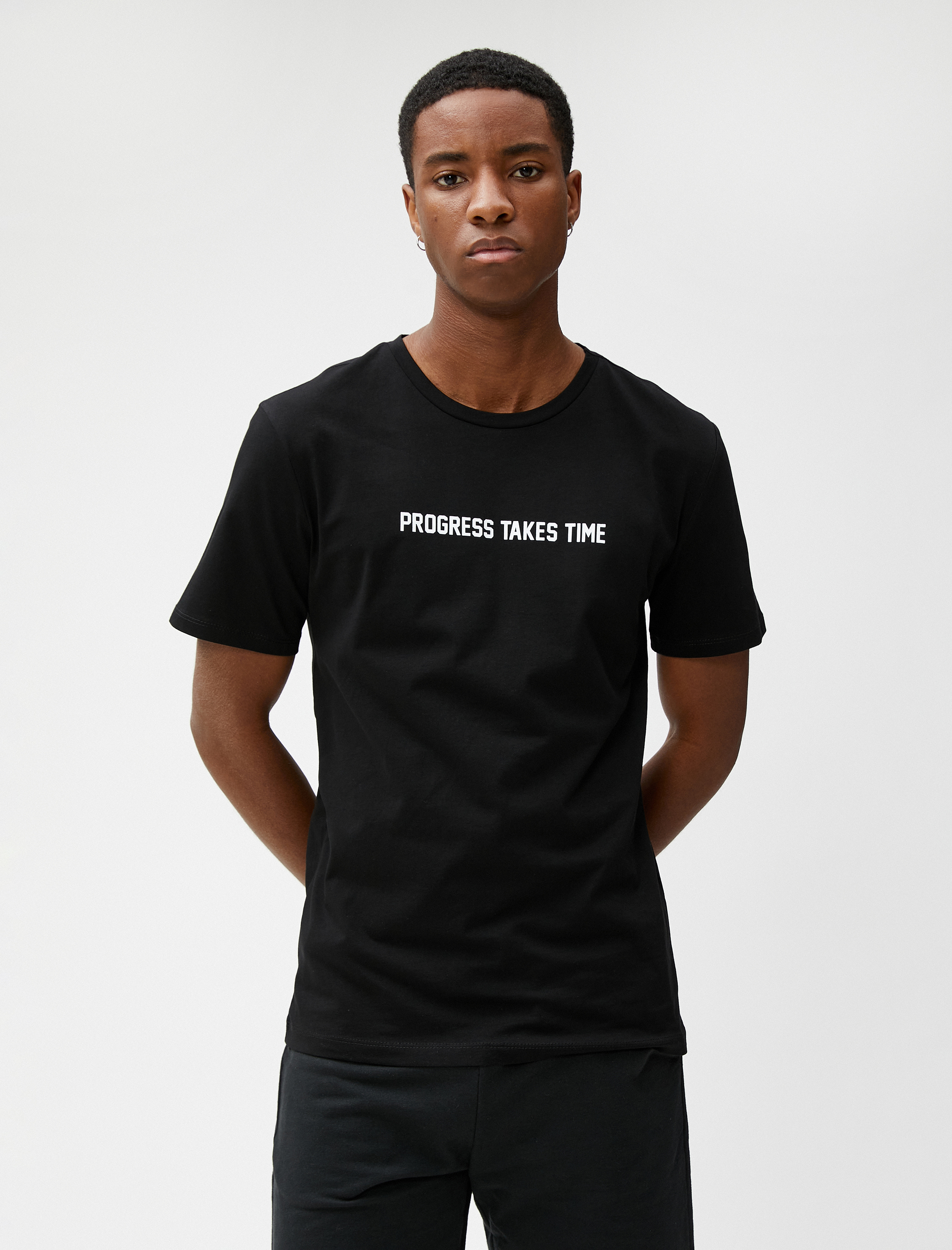   Slogan Baskılı Tişört Bisiklet Yaka Kısa Kollu Pamuklu