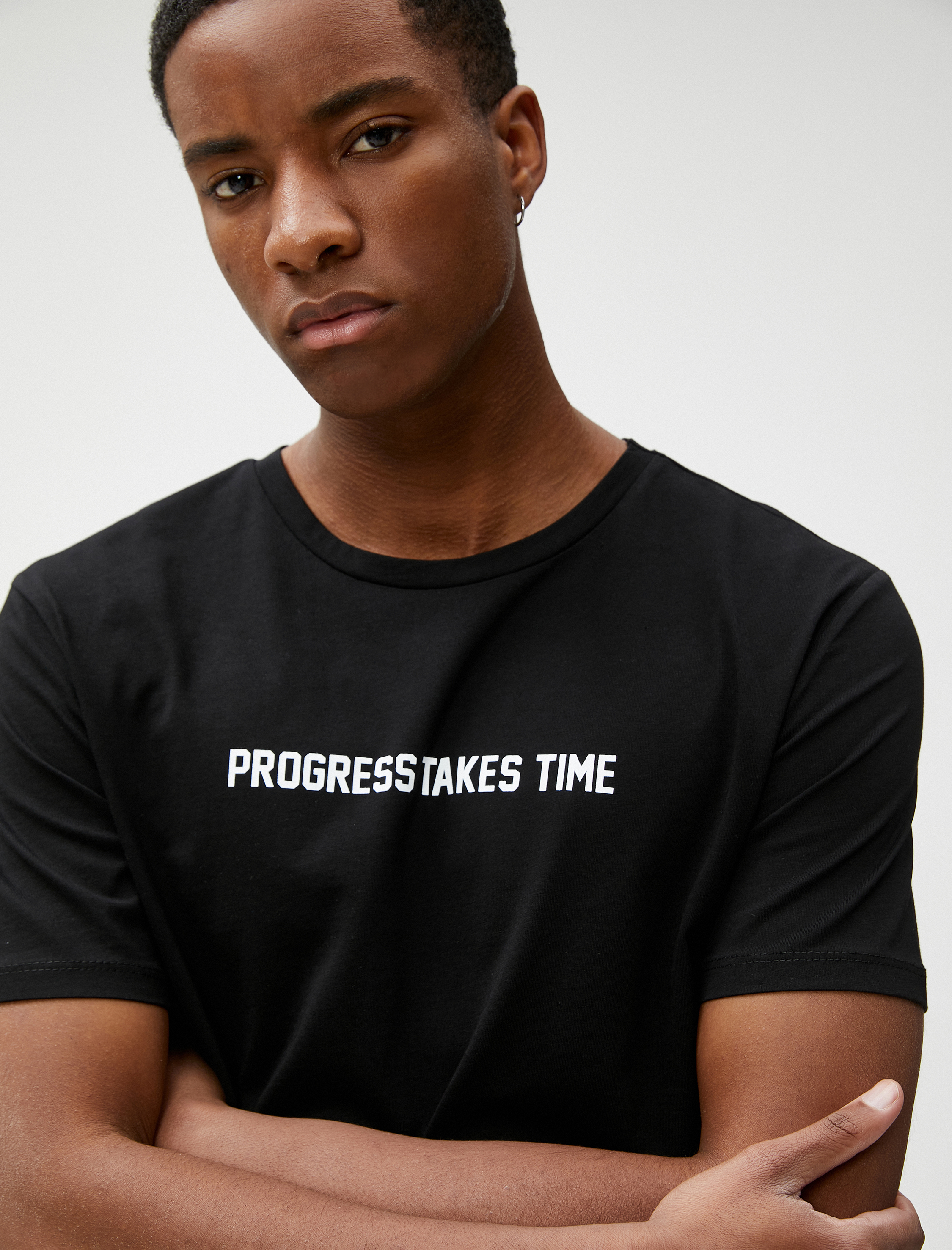   Slogan Baskılı Tişört Bisiklet Yaka Kısa Kollu Pamuklu