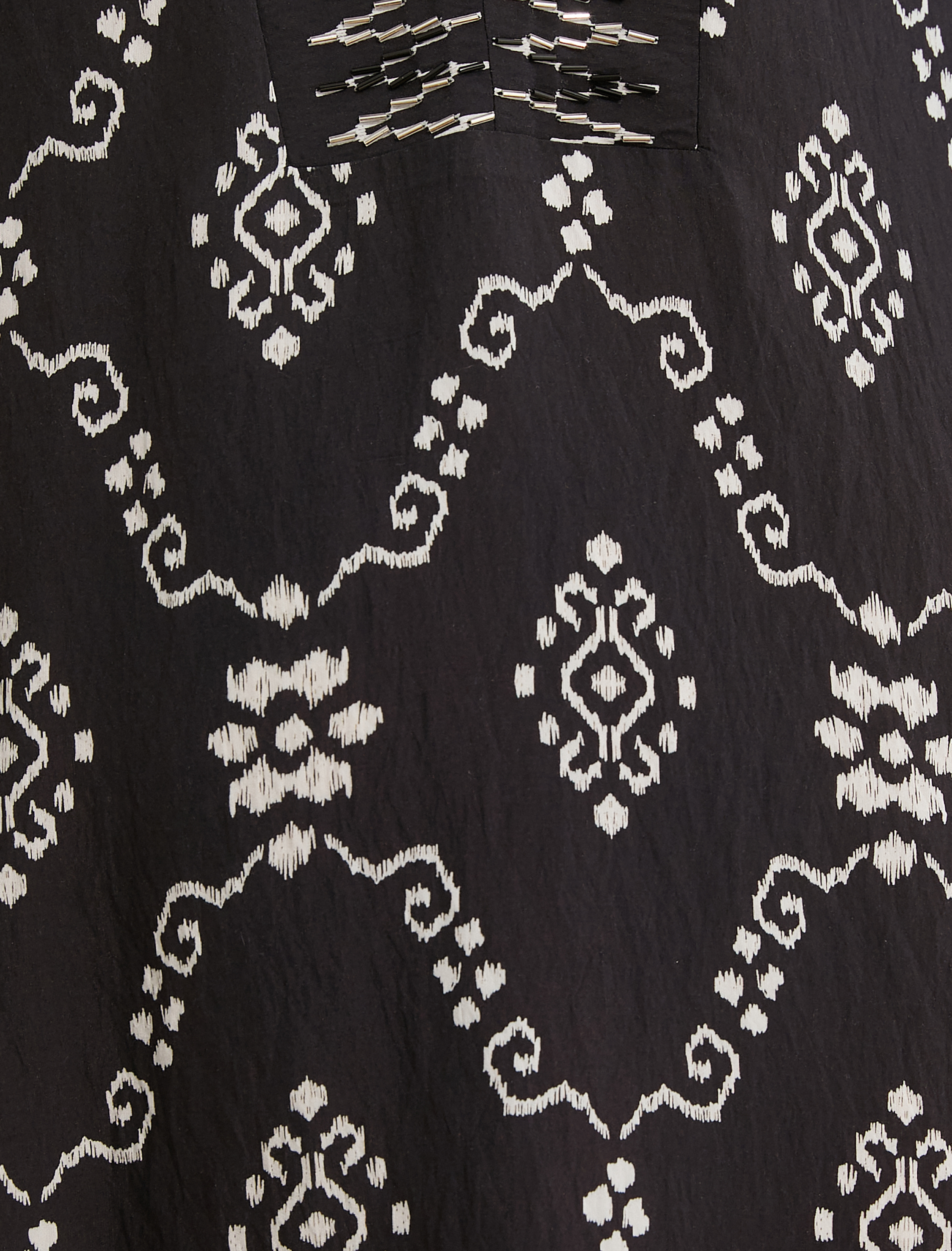   Bohem Uzun Elbise Viskon Etnik Desenli V Yaka Yırtmaçlı