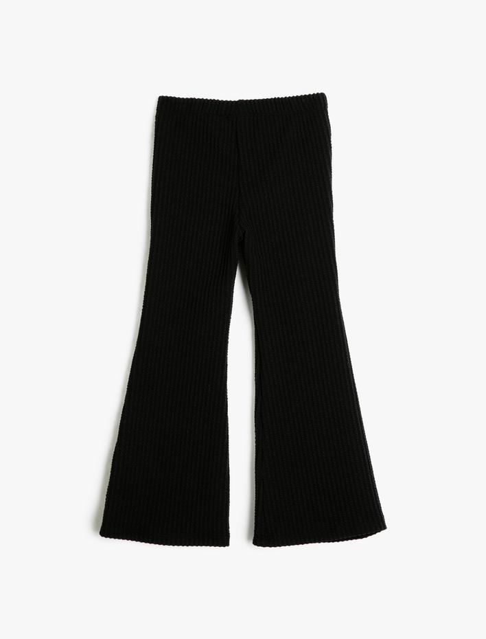 Kız Çocuk İspanyol Paça Tayt Pantolon Dokulu Beli Lastikli