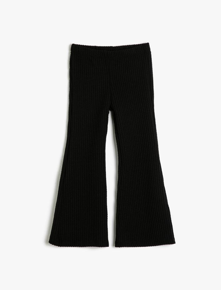 Kız Çocuk İspanyol Paça Tayt Pantolon Dokulu Beli Lastikli