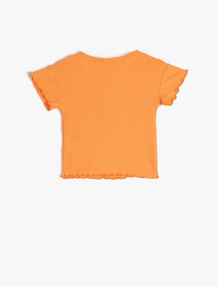 Kız Bebek Tişört Çıtçıt Düğme Detaylı Yuvarlak Yaka Kısa Kollu