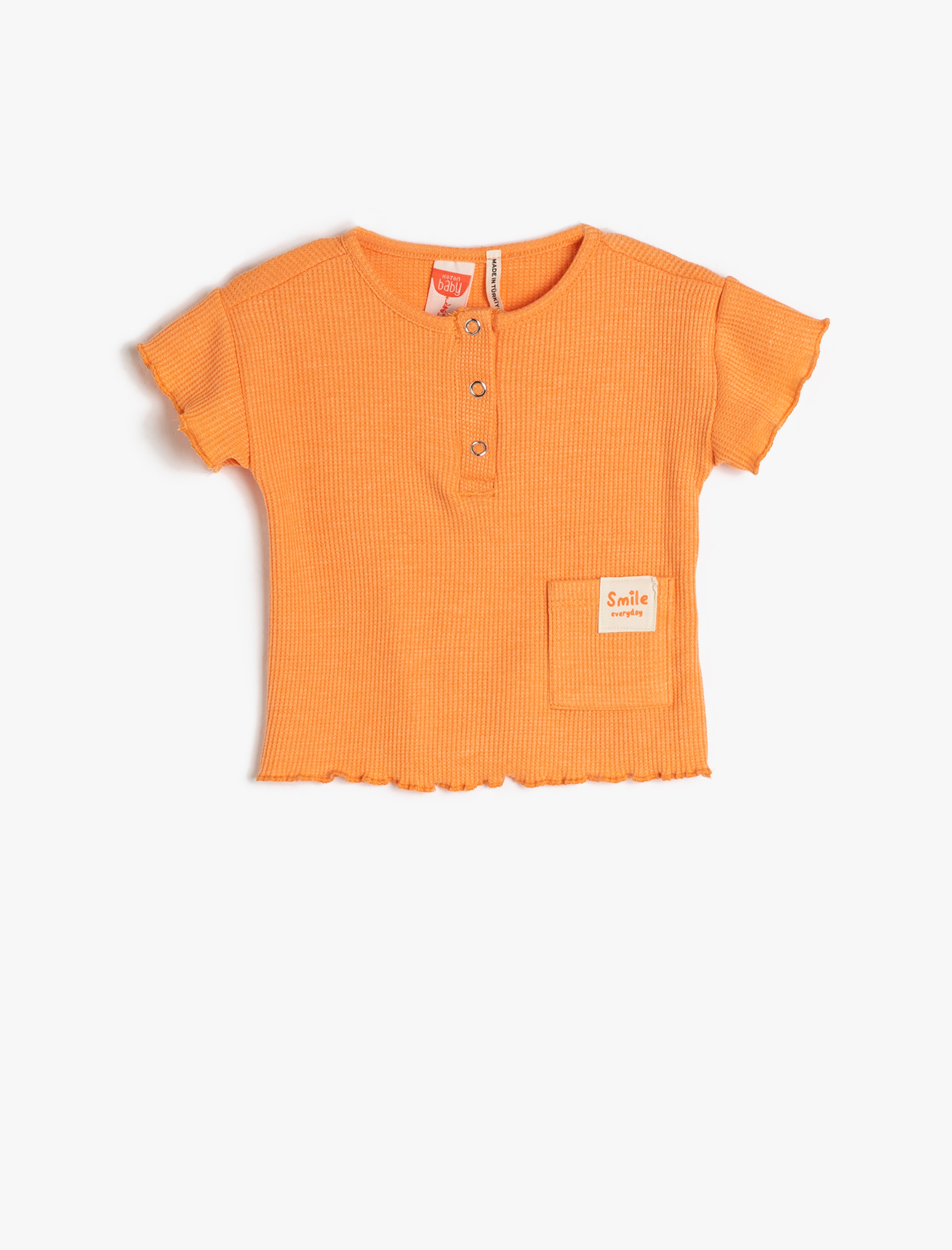  Kız Bebek Tişört Çıtçıt Düğme Detaylı Yuvarlak Yaka Kısa Kollu