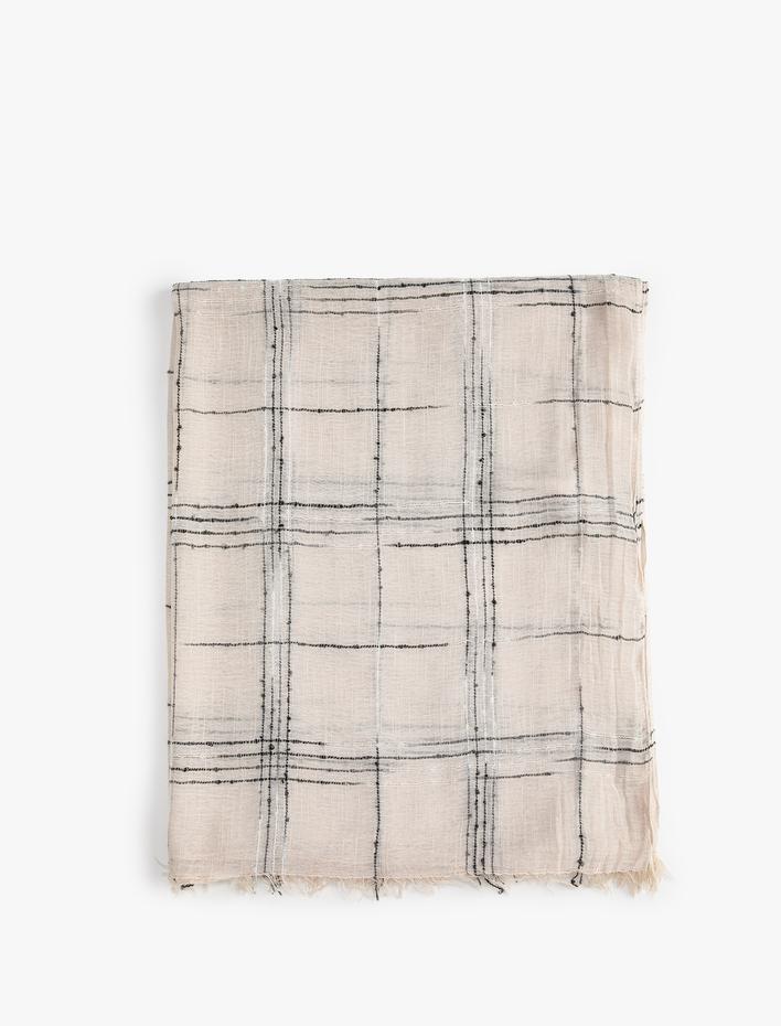 Kadın Çizgili Şal Püskül Detaylı