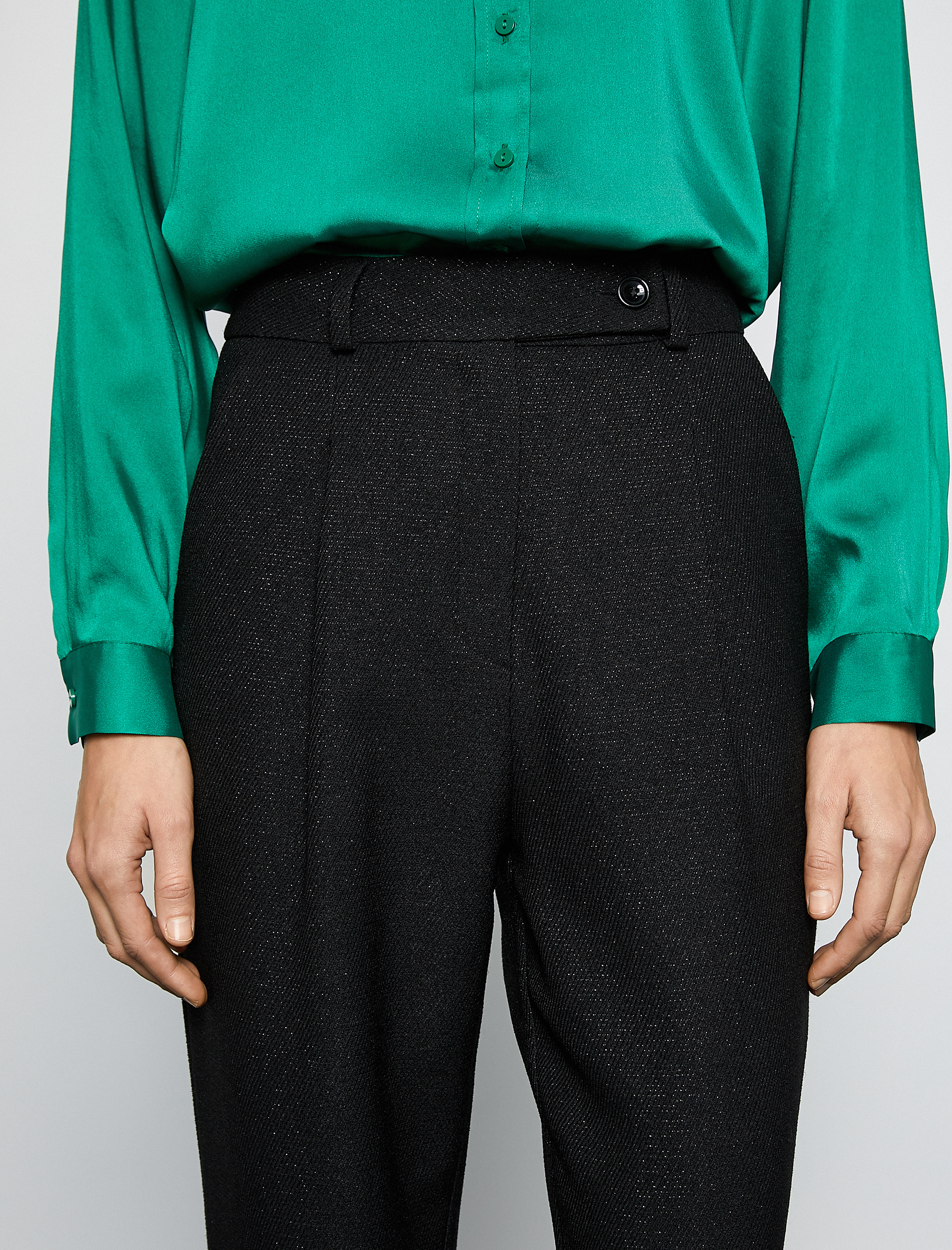   Melis Ağazat X Koton - Simli Yüksek Bel Düz Paça Pantolon