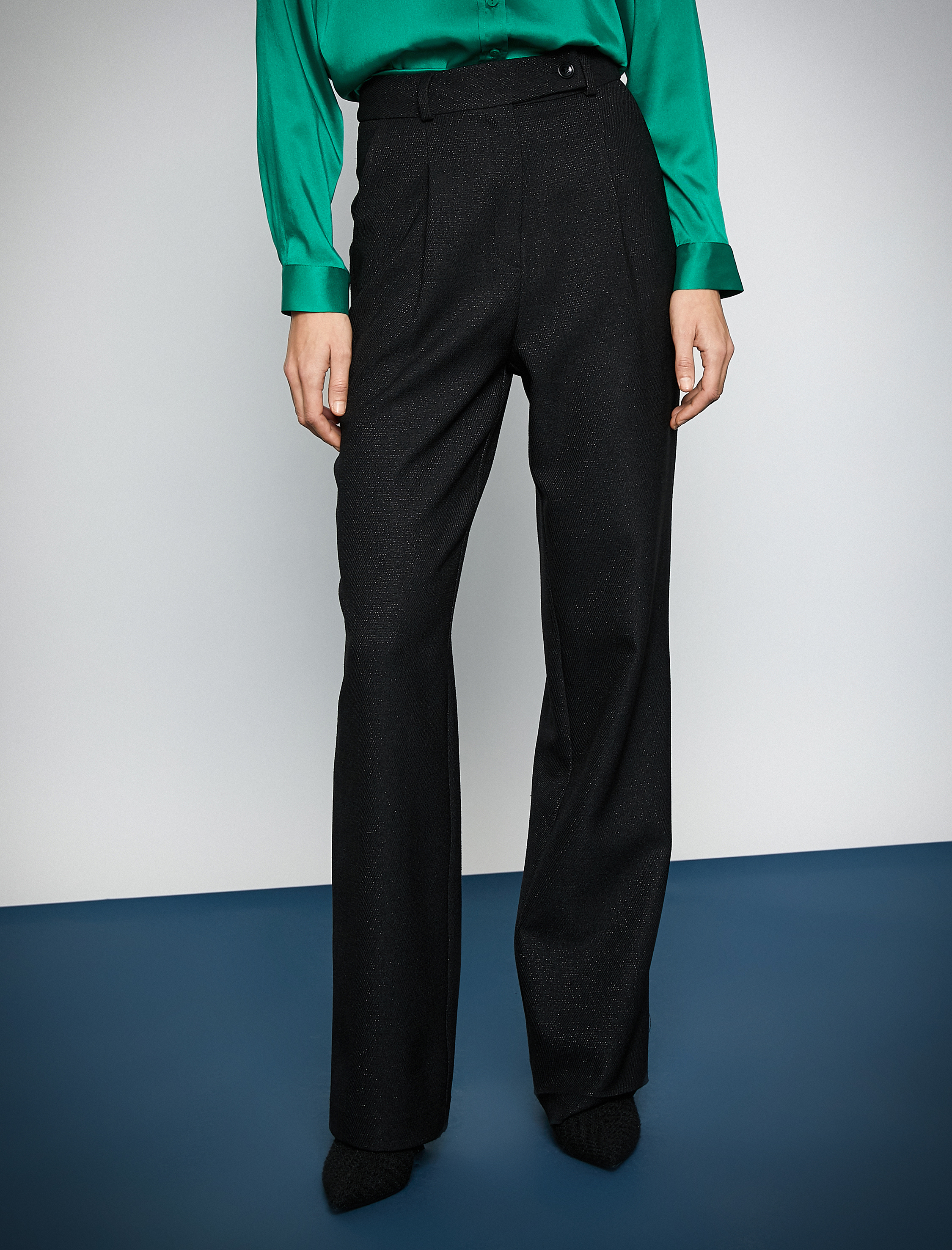   Melis Ağazat X Koton - Simli Yüksek Bel Düz Paça Pantolon