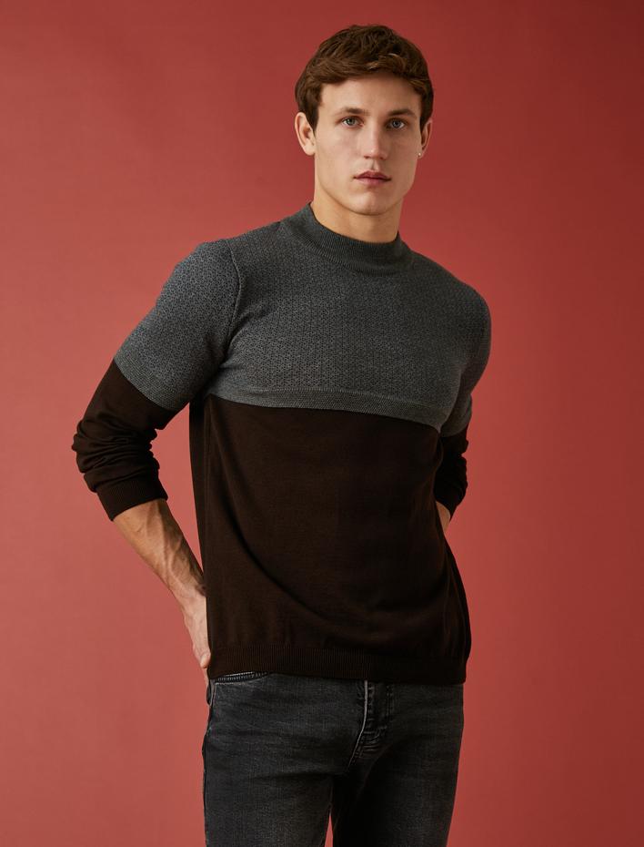  Bisiklet Yaka Kazak Renk Bloklu