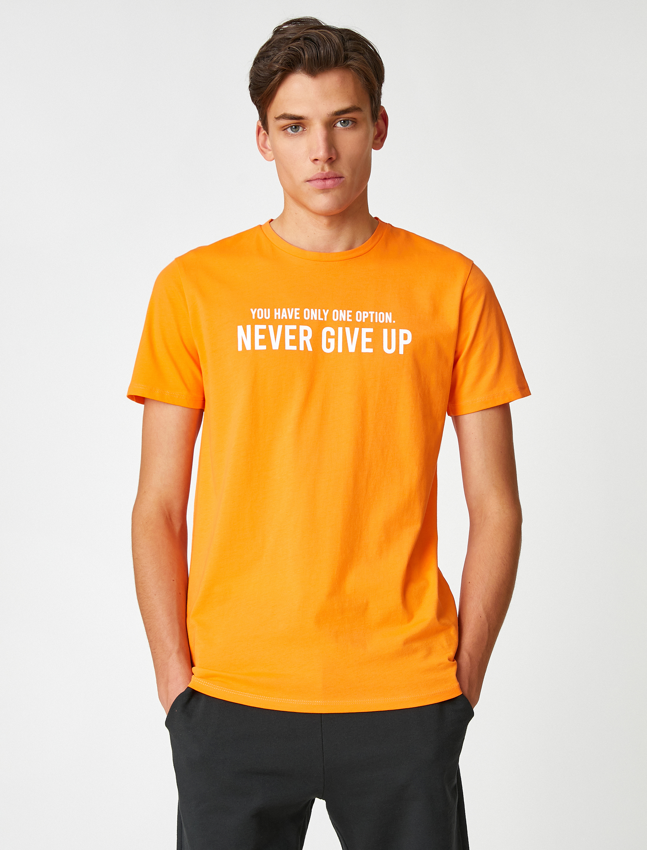   Spor Tişört Slogan Baskılı Bisiklet Yaka Kısa Kollu