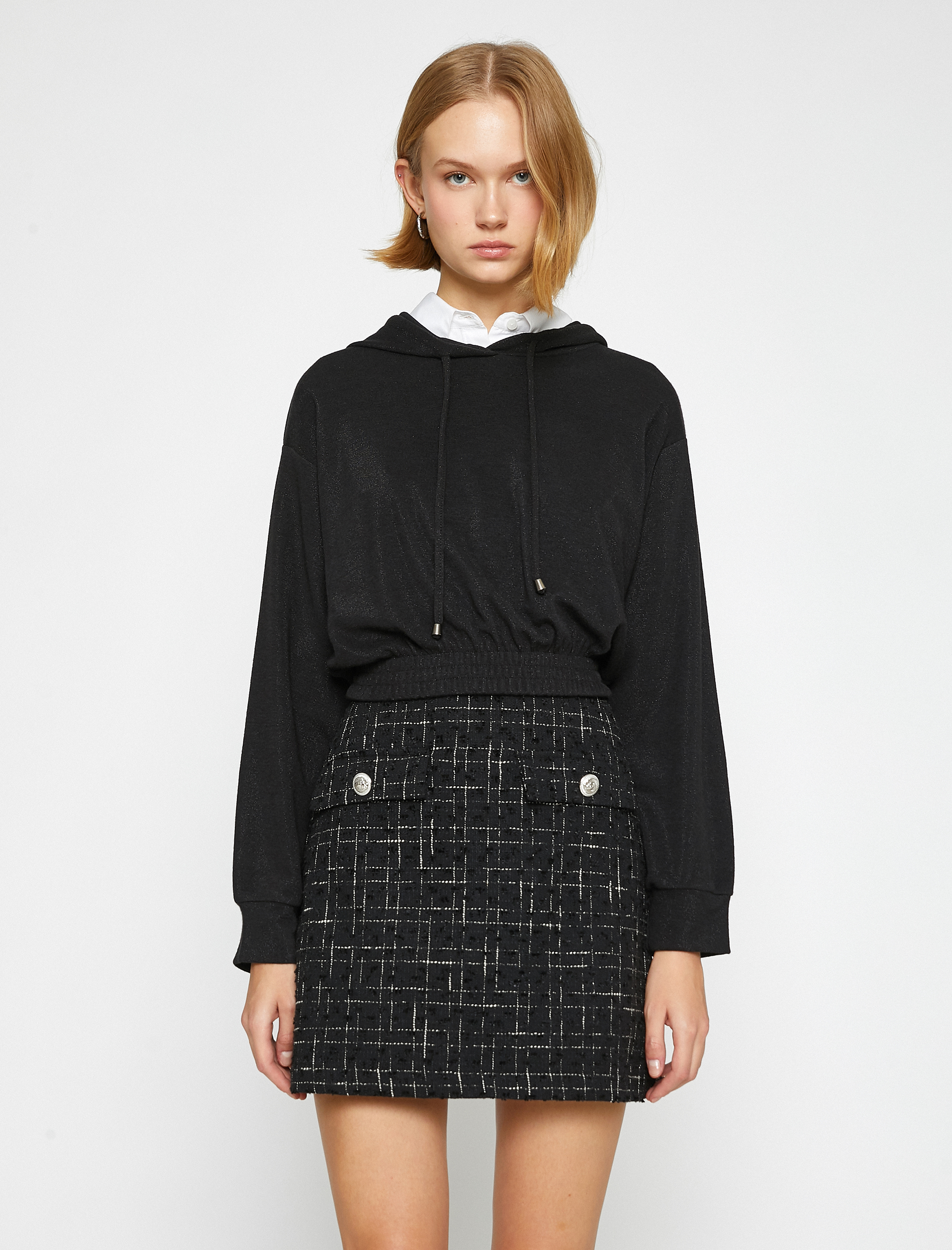   Pırıltılı Crop Kapüşonlu Sweatshirt