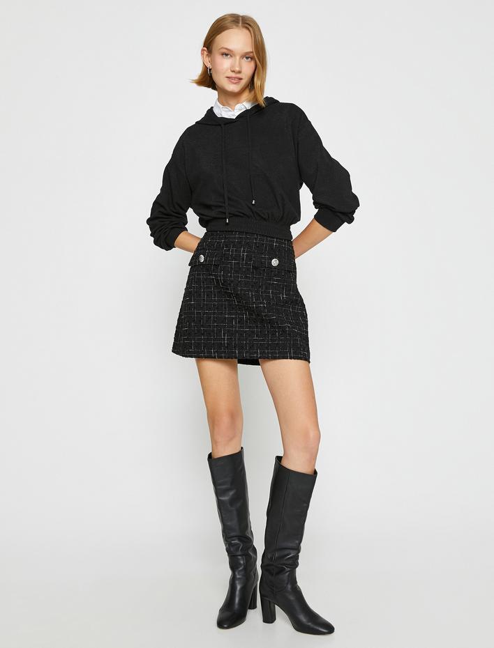  Pırıltılı Crop Kapüşonlu Sweatshirt