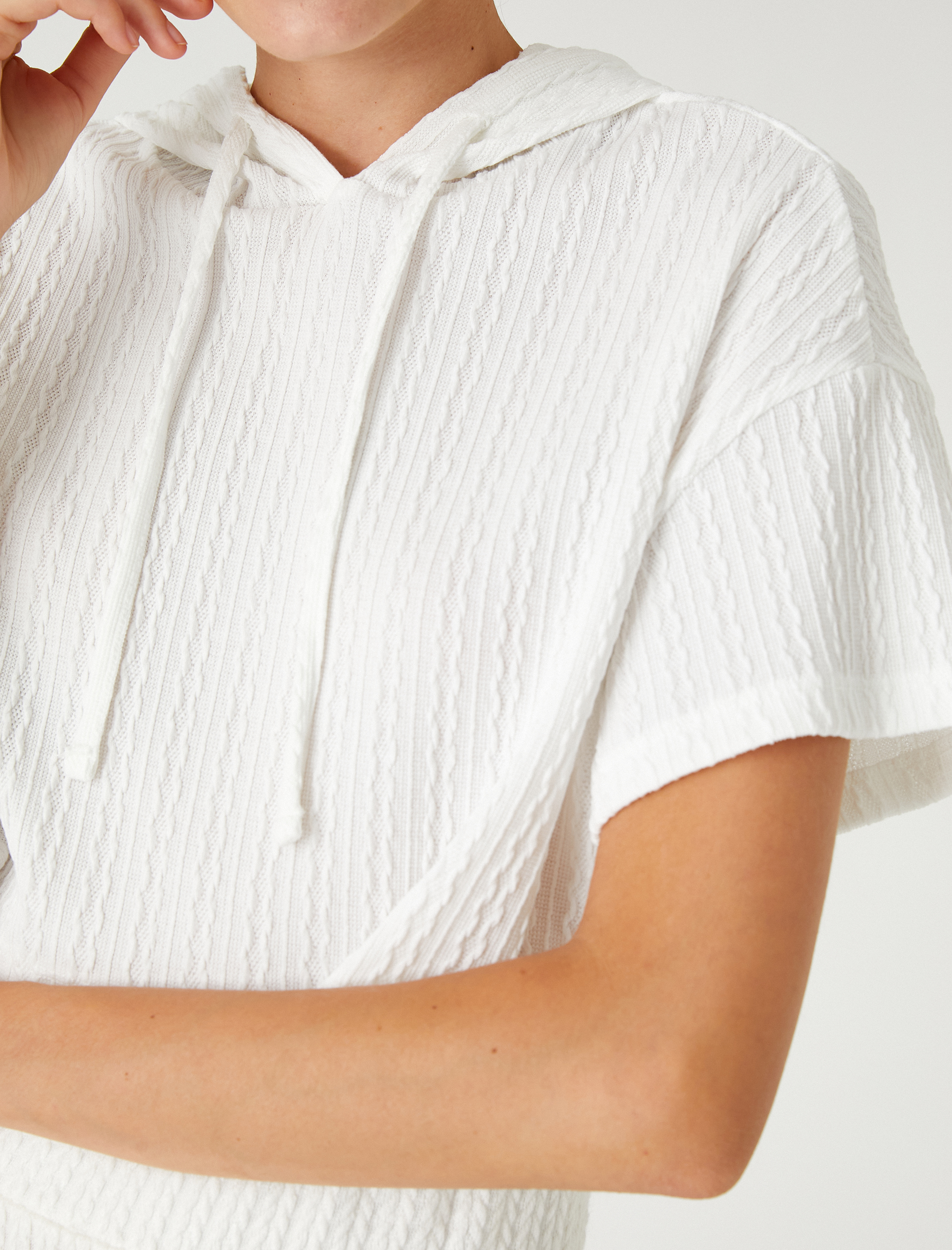   Crop Sweatshirt Kısa Kollu Kapüşonlu