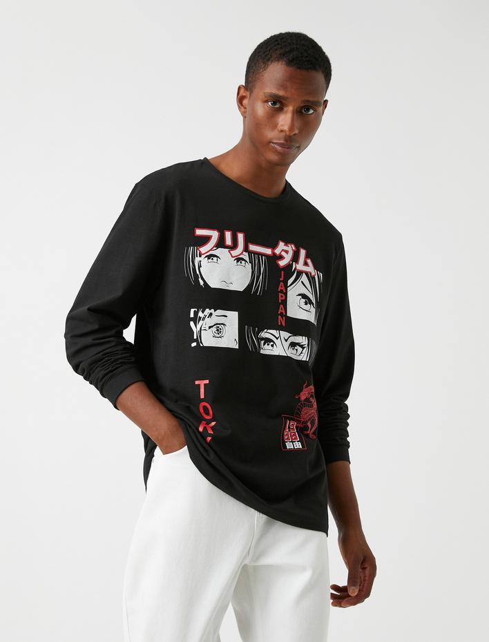  Anime Baskılı Uzun Kollu Tişört