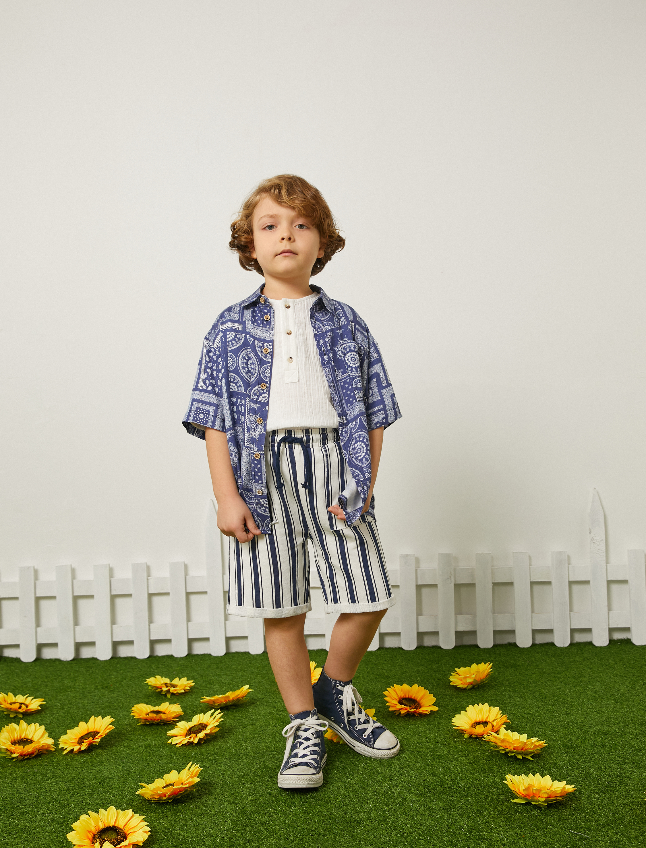  Erkek Çocuk Şort Beli Bağlamalı Cepli Pamuklu