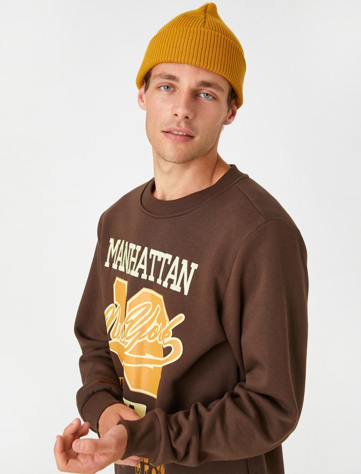  Kolej Baskılı Sweatshirt Şardonlu Bisiklet Yaka