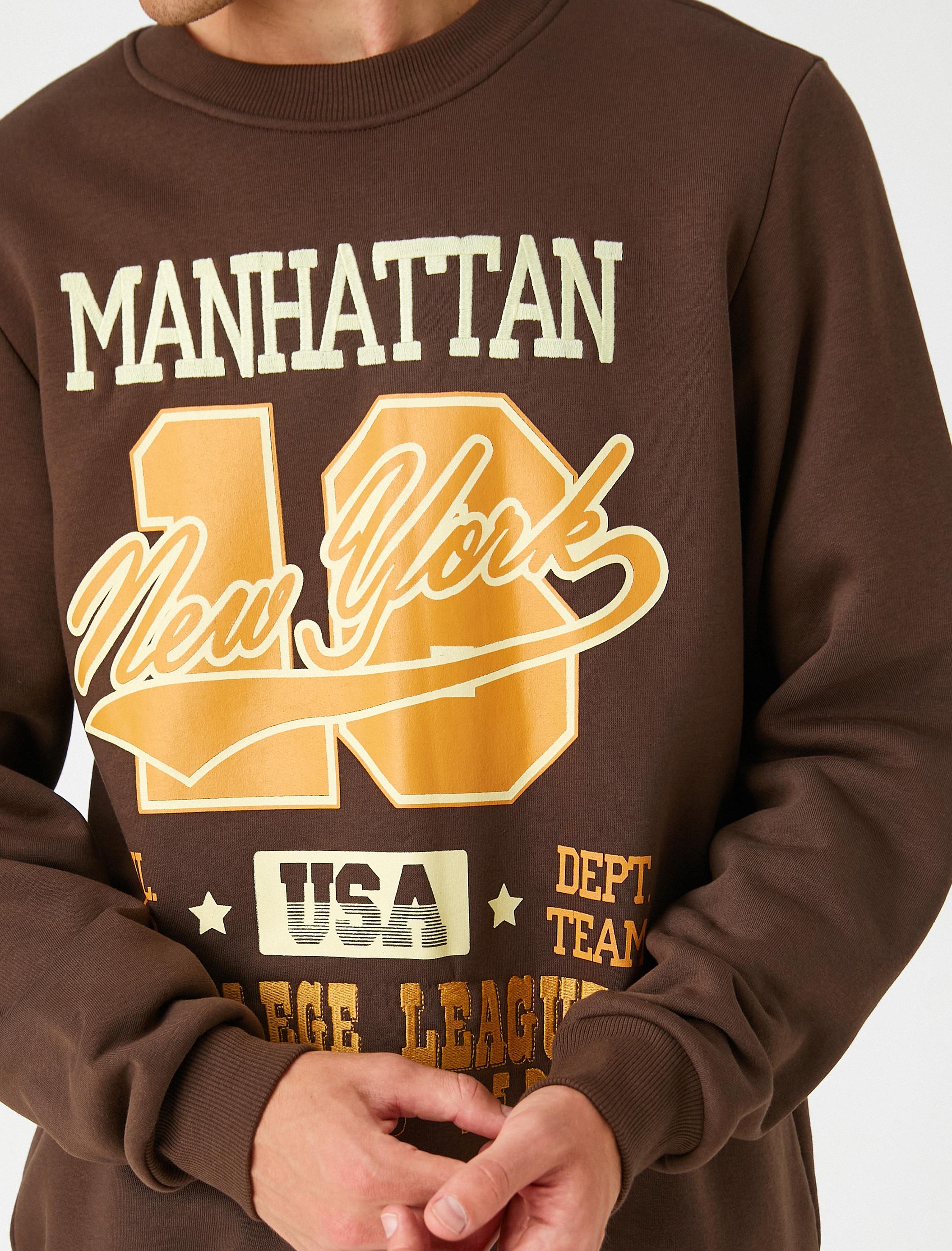   Kolej Baskılı Sweatshirt Şardonlu Bisiklet Yaka