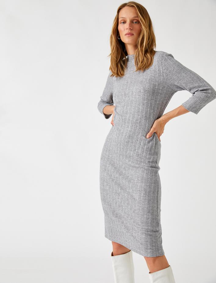  Triko Elbise Balıkçı Yaka Ribanalı