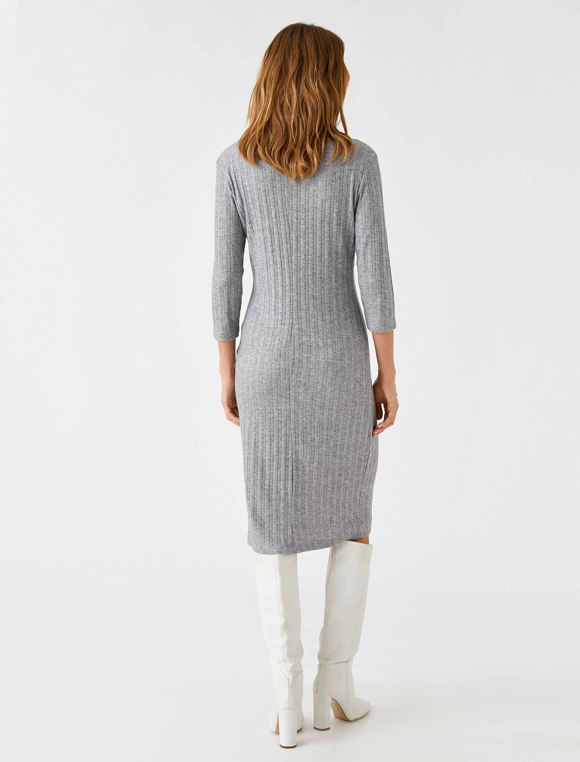   Triko Elbise Balıkçı Yaka Ribanalı