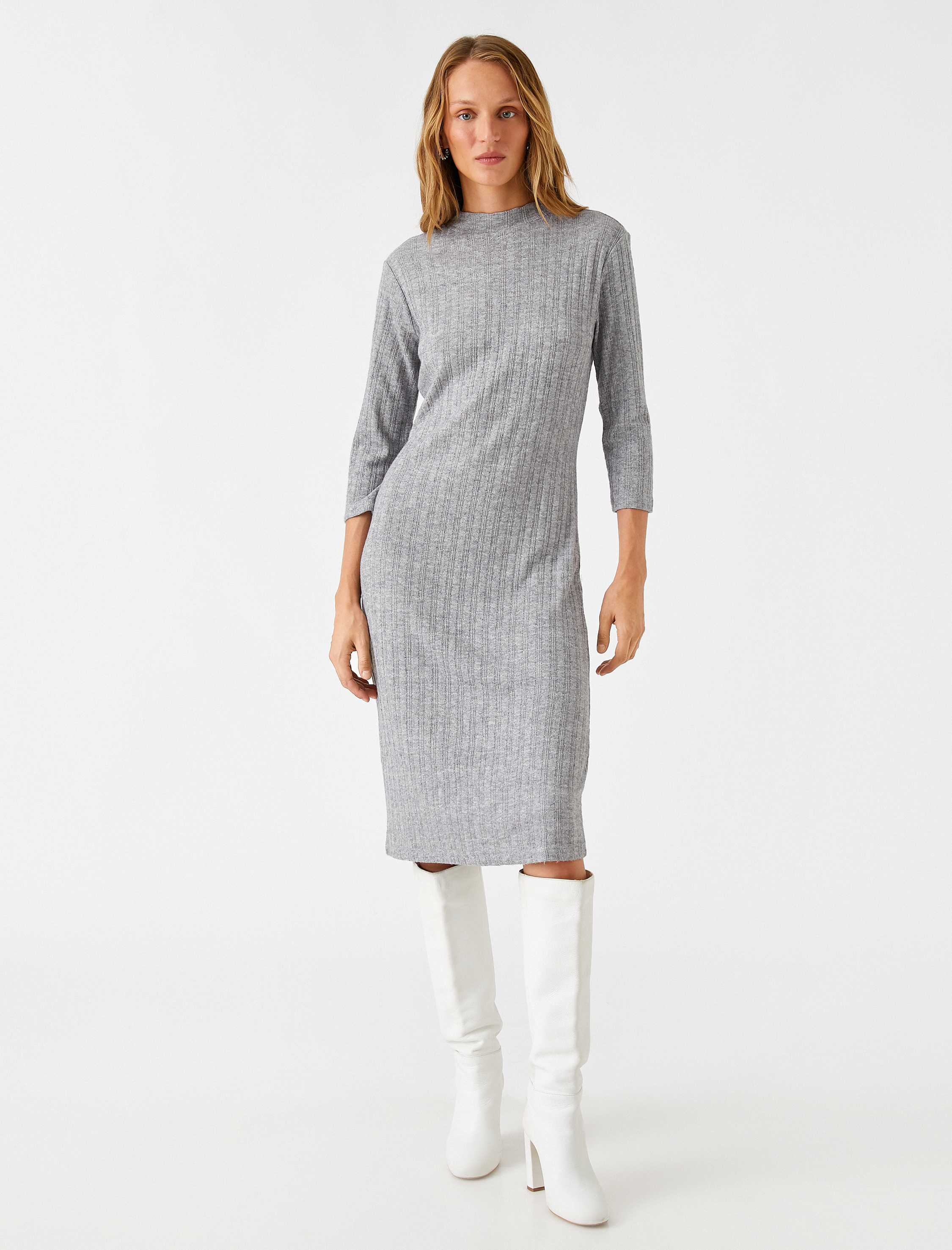   Triko Elbise Balıkçı Yaka Ribanalı