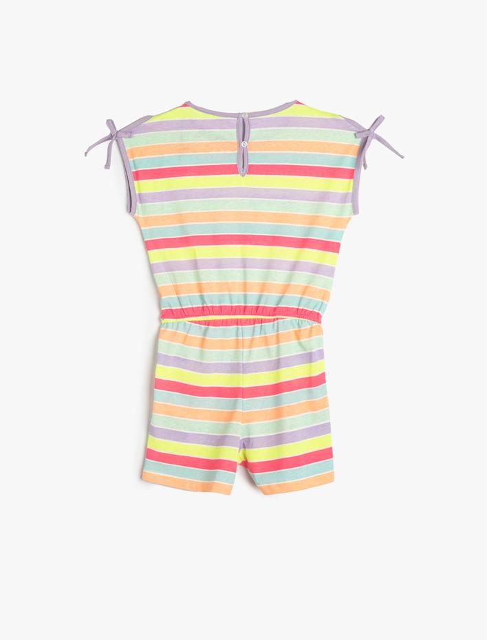 Kız Çocuk Tulum Kısa Kolsuz Fiyonk Detaylı Yuvarlak Yaka Pamuklu