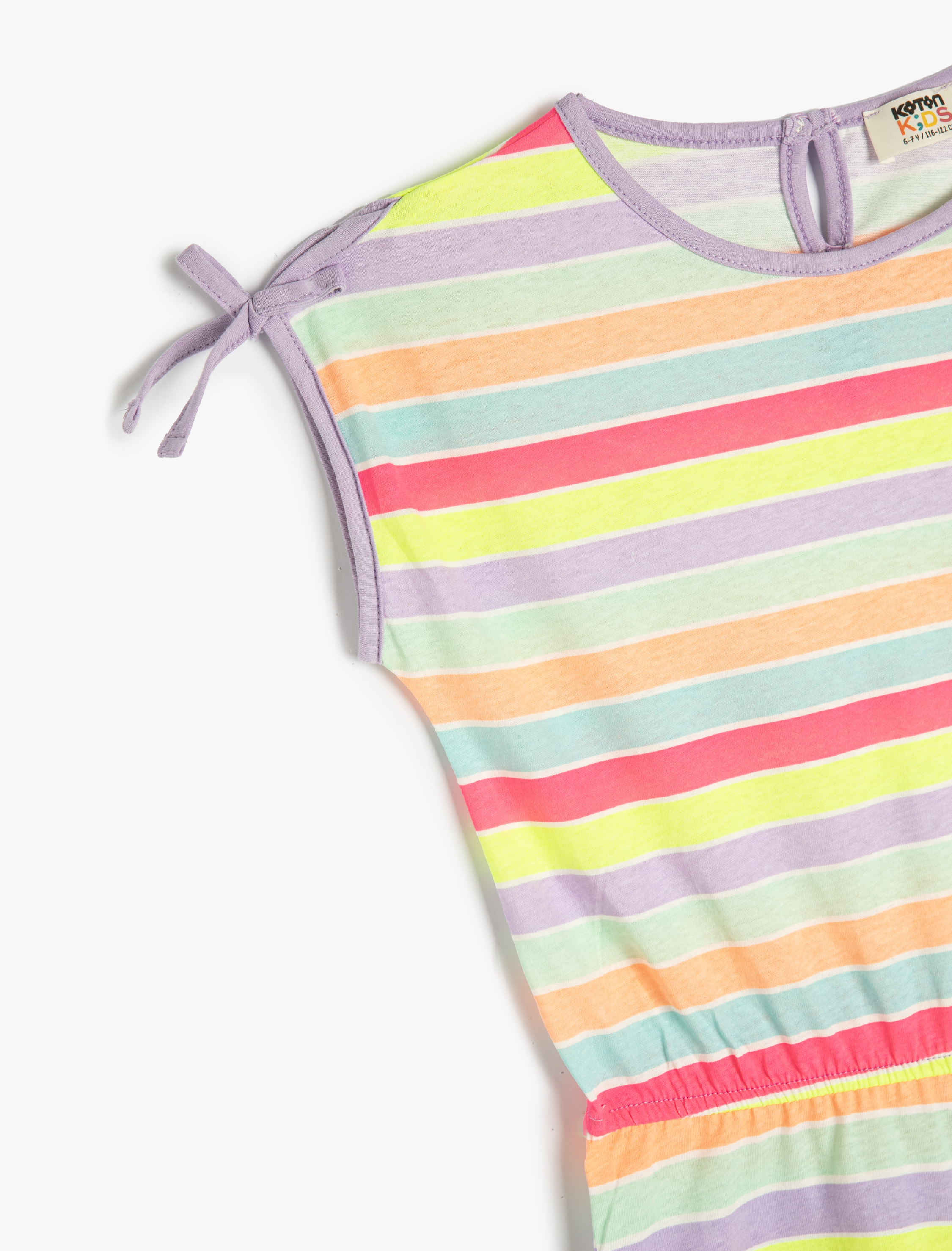  Kız Çocuk Tulum Kısa Kolsuz Fiyonk Detaylı Yuvarlak Yaka Pamuklu