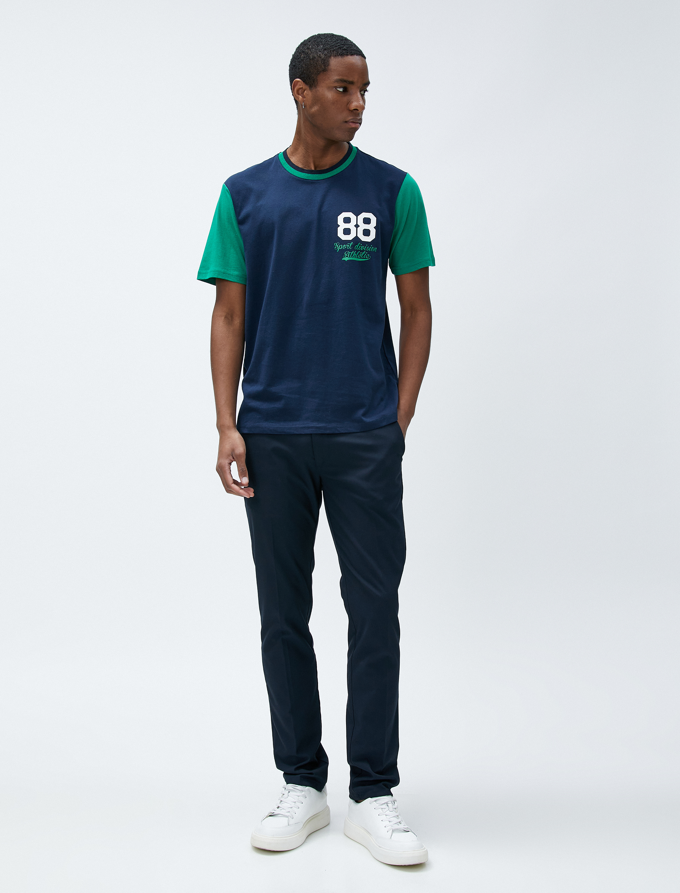   Kolej Tişört Baskılı Bisiklet Yaka Kısa Kollu Pamuklu