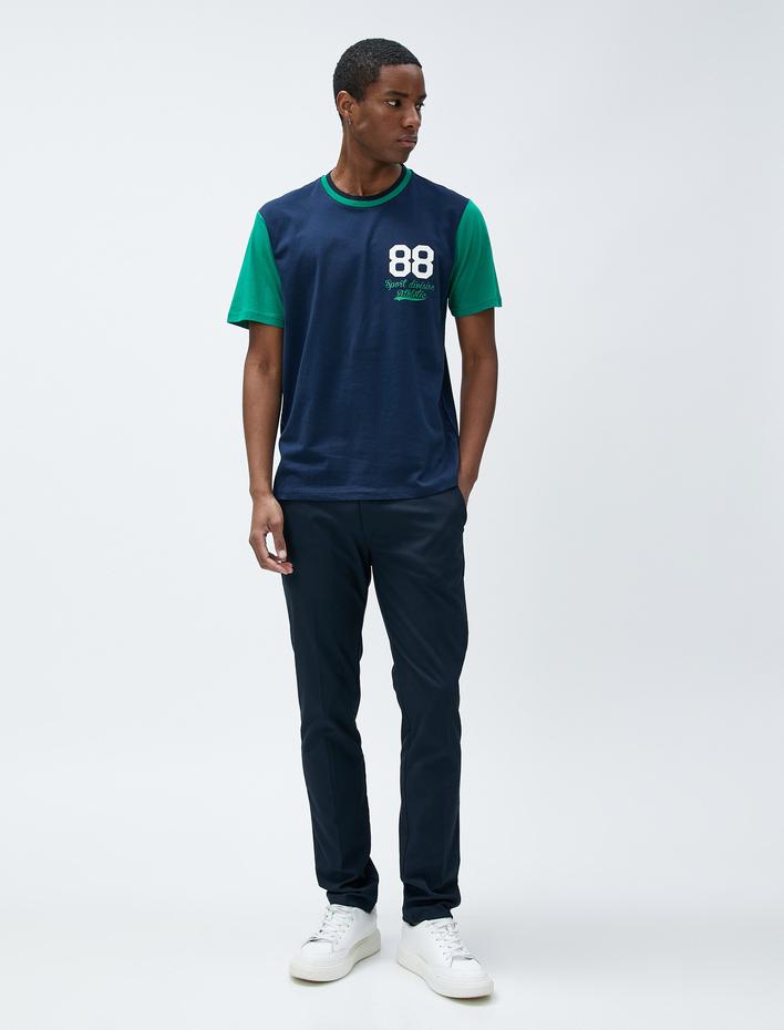  Kolej Tişört Baskılı Bisiklet Yaka Kısa Kollu Pamuklu