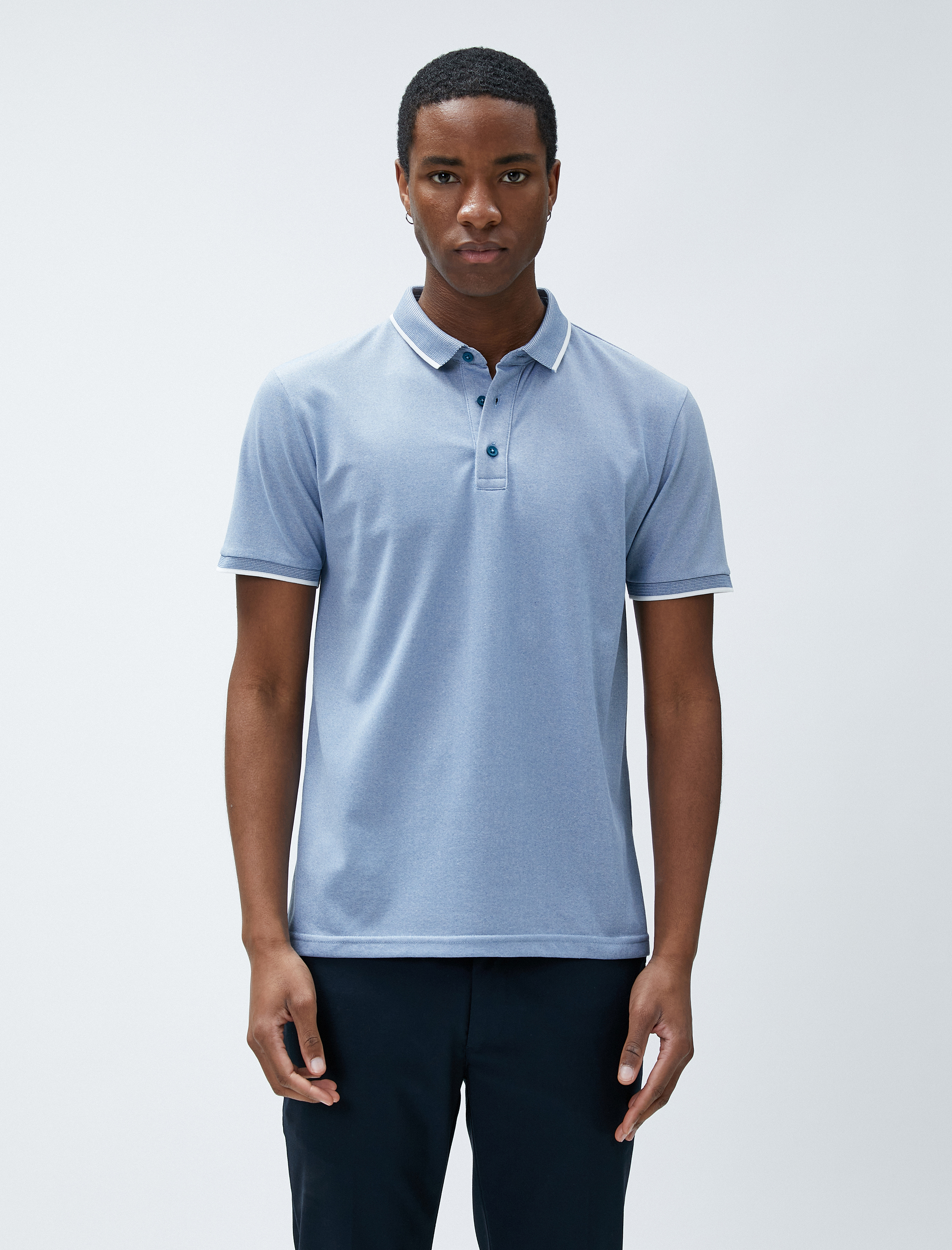   Polo Yaka Tişört Düğmeli Dar Kesim Kısa Kollu