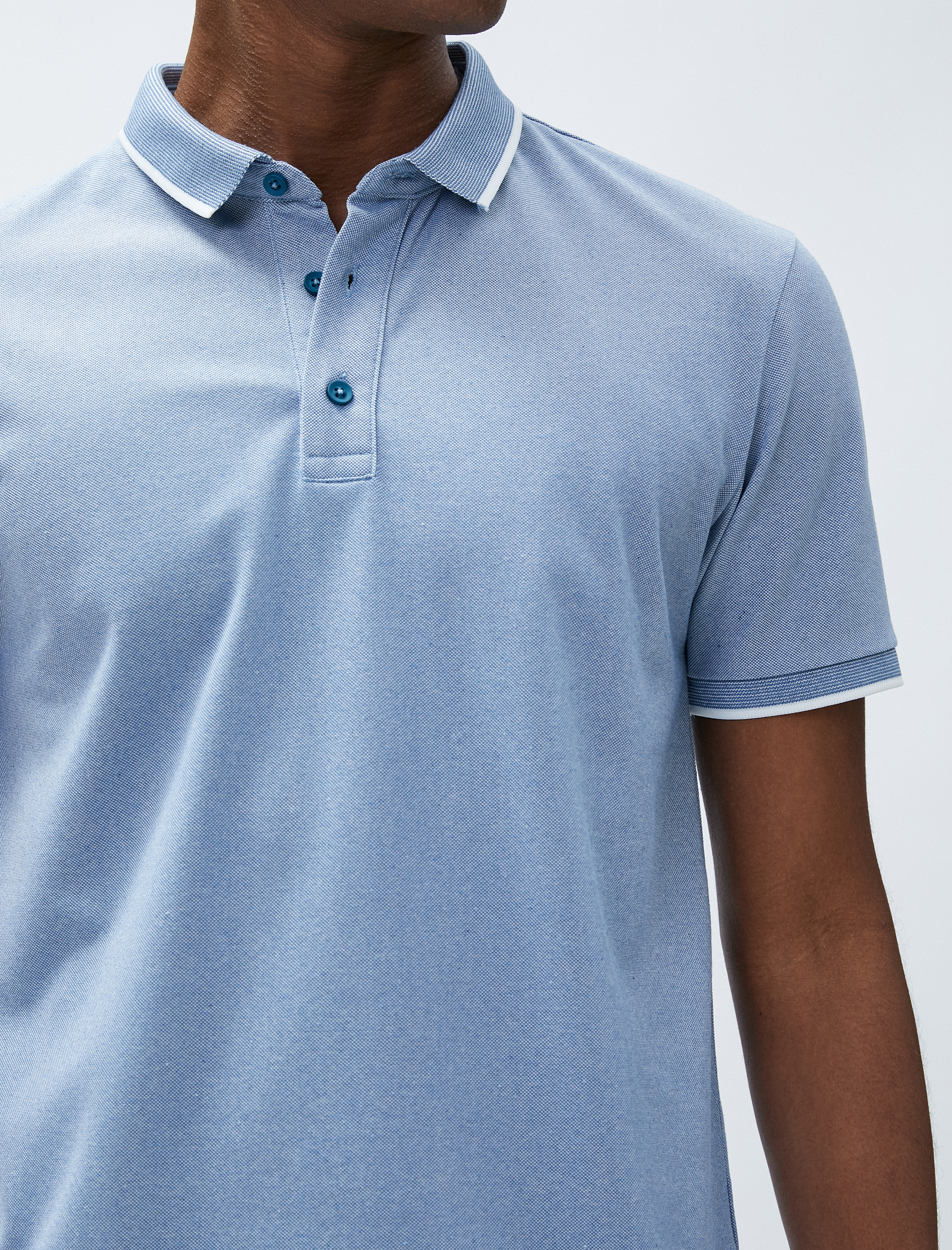   Polo Yaka Tişört Düğmeli Dar Kesim Kısa Kollu