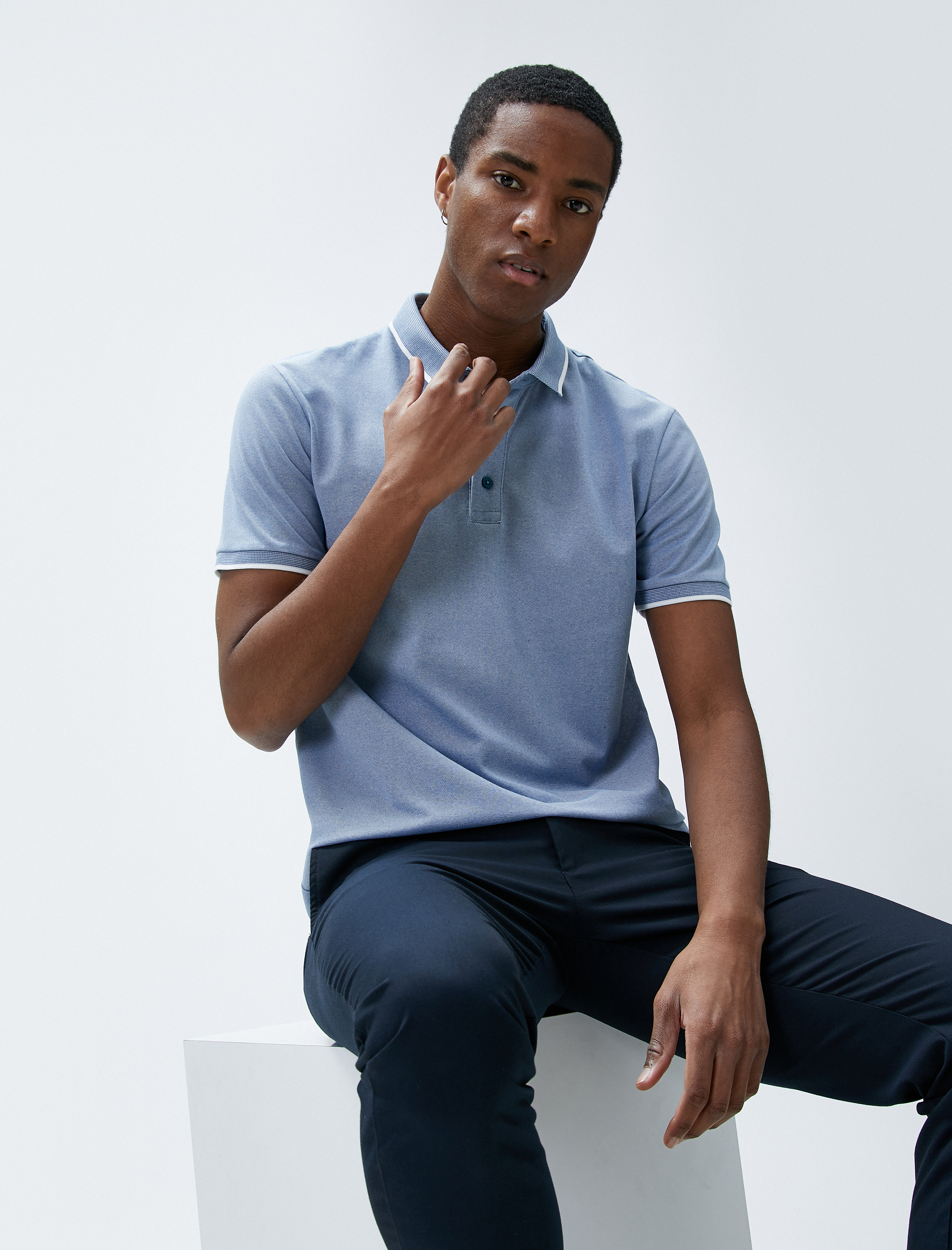   Polo Yaka Tişört Düğmeli Dar Kesim Kısa Kollu