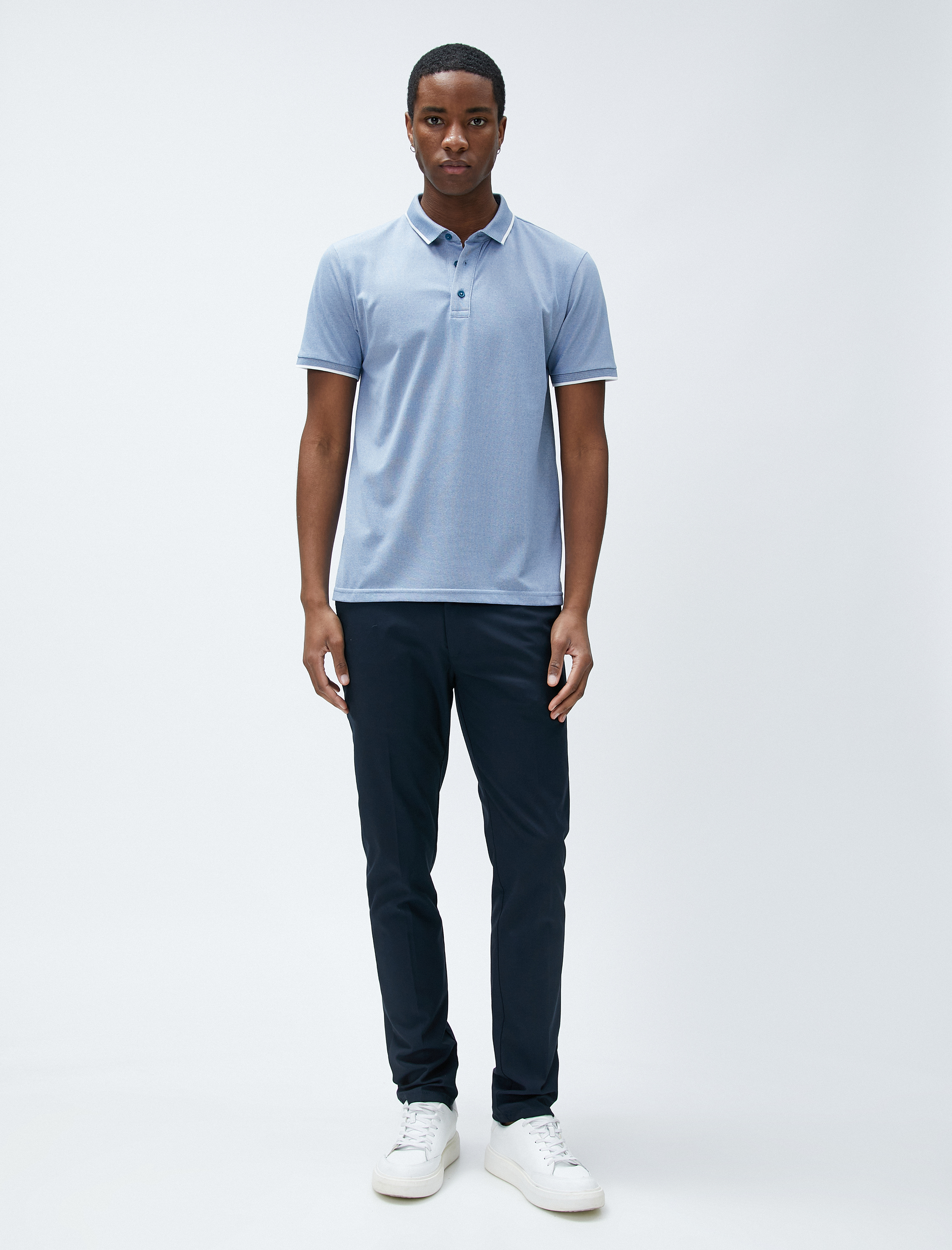   Polo Yaka Tişört Düğmeli Dar Kesim Kısa Kollu