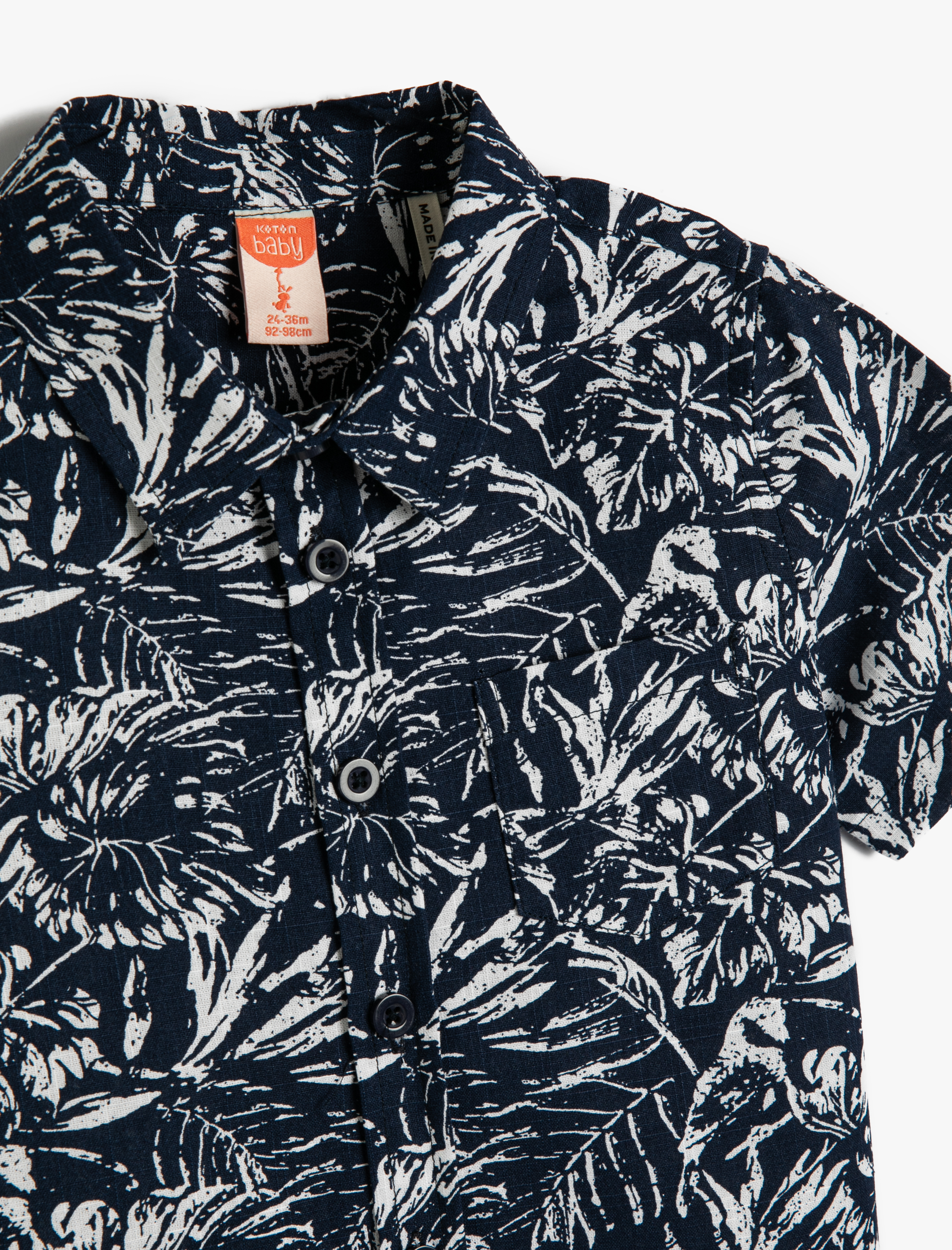  Erkek Bebek Gömlek Kısa Kollu Cep Detaylı Pamuklu Çiçekli