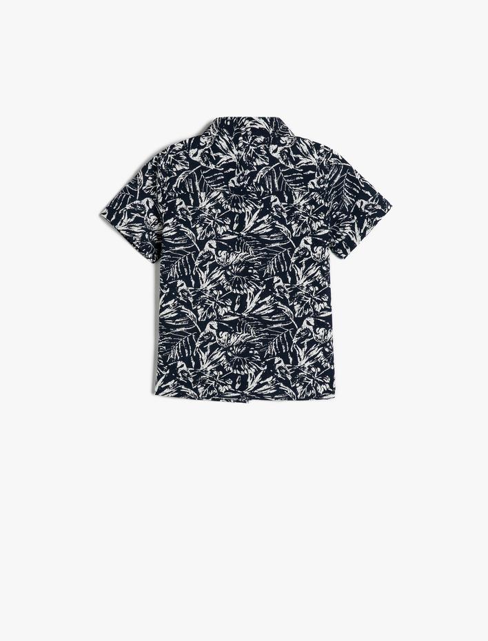 Erkek Bebek Gömlek Kısa Kollu Cep Detaylı Pamuklu Çiçekli