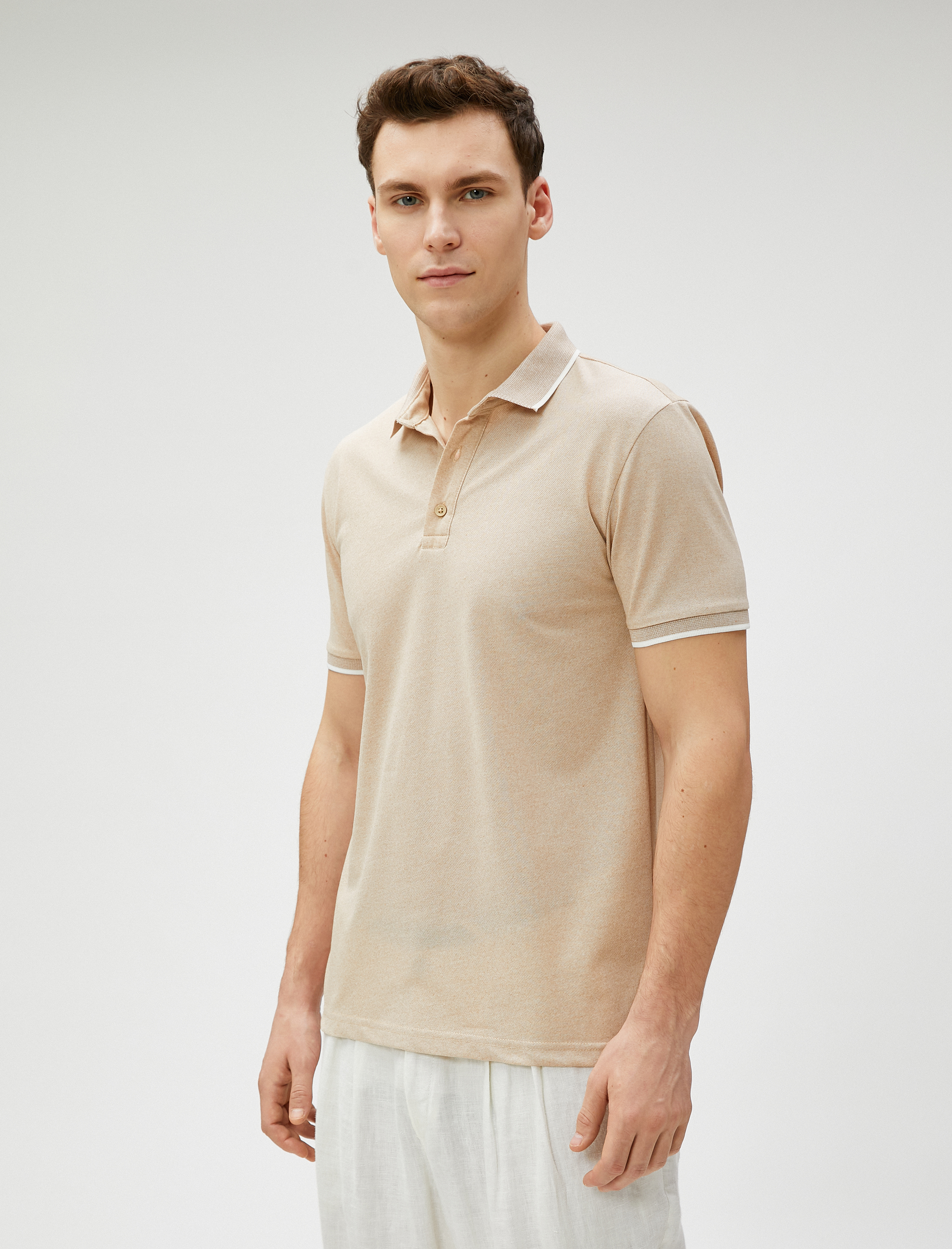   Polo Yaka Tişört Düğmeli Dar Kesim Kısa Kollu