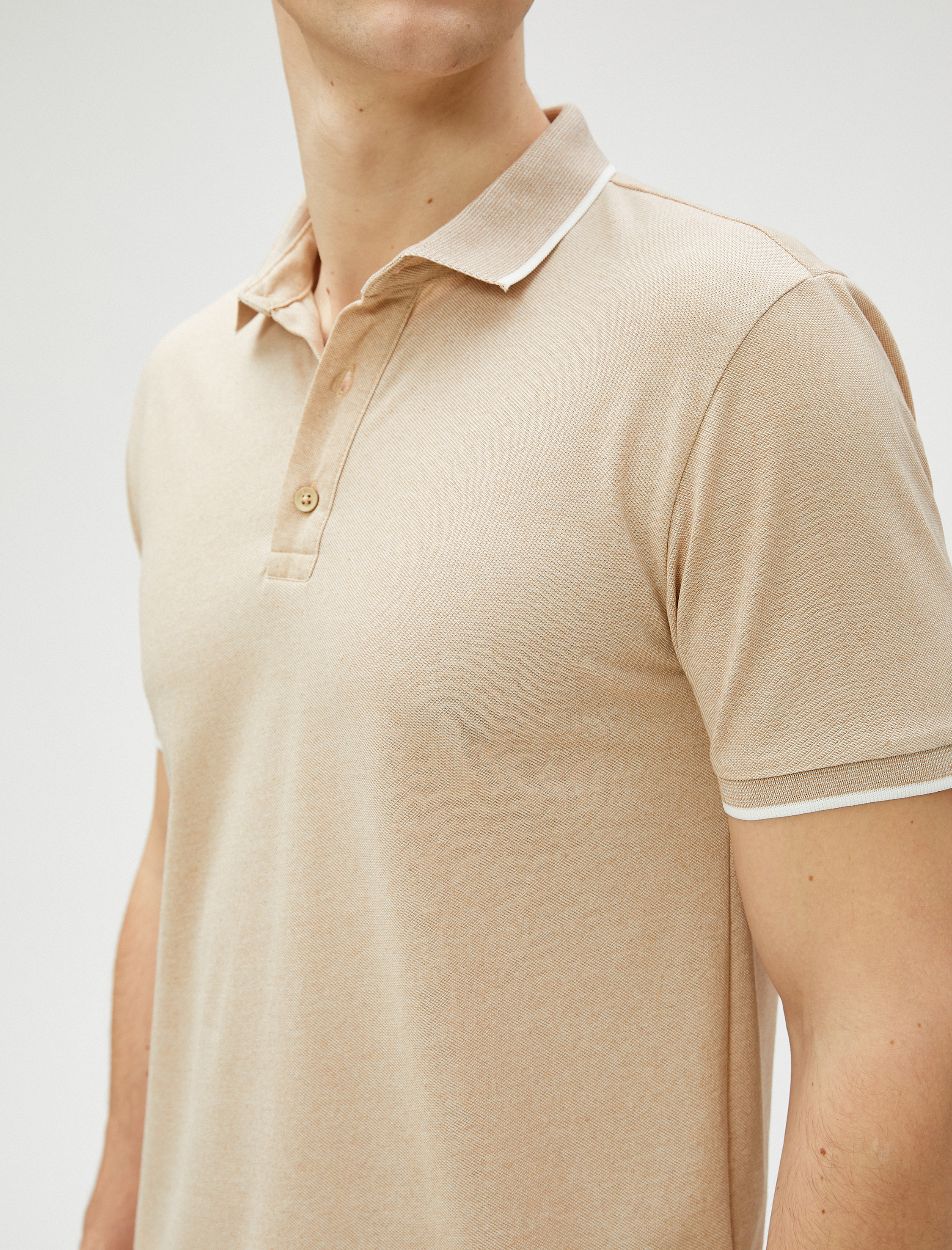   Polo Yaka Tişört Düğmeli Dar Kesim Kısa Kollu