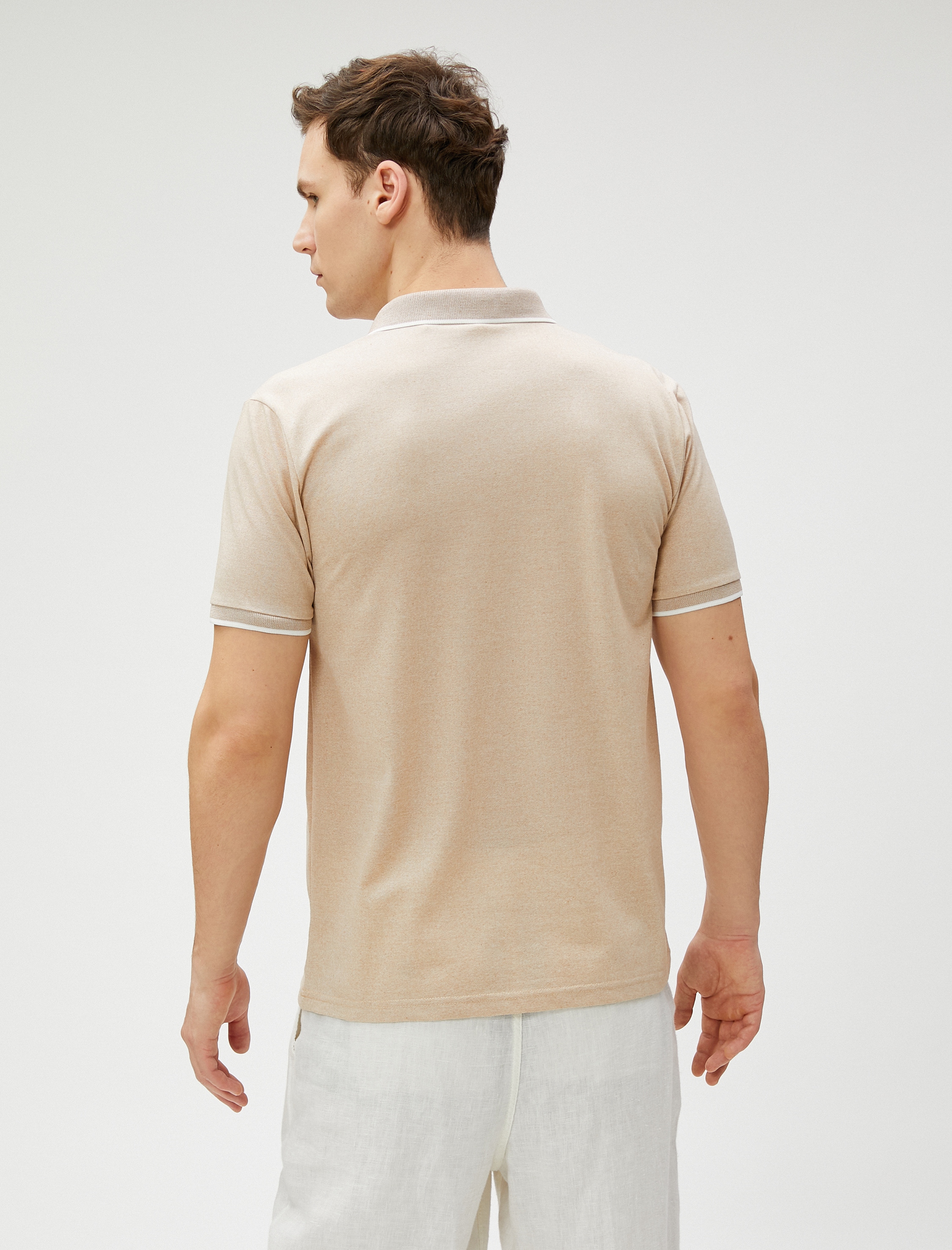   Polo Yaka Tişört Düğmeli Dar Kesim Kısa Kollu