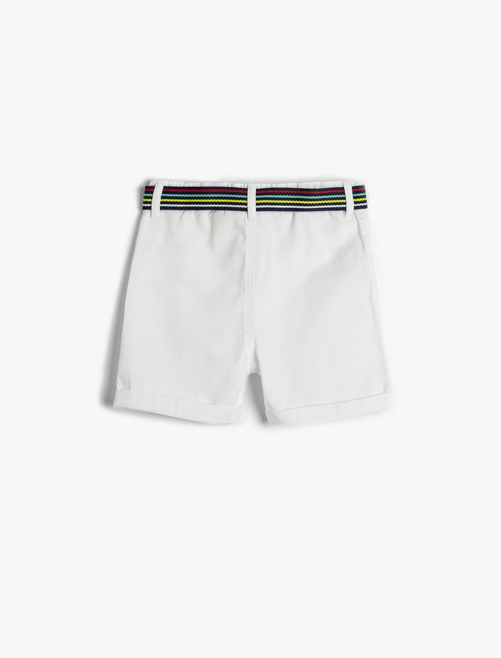 Erkek Bebek Şort Kemer Detaylı Cepli Pamuklu Beli Ayarlanabilir Lastikli