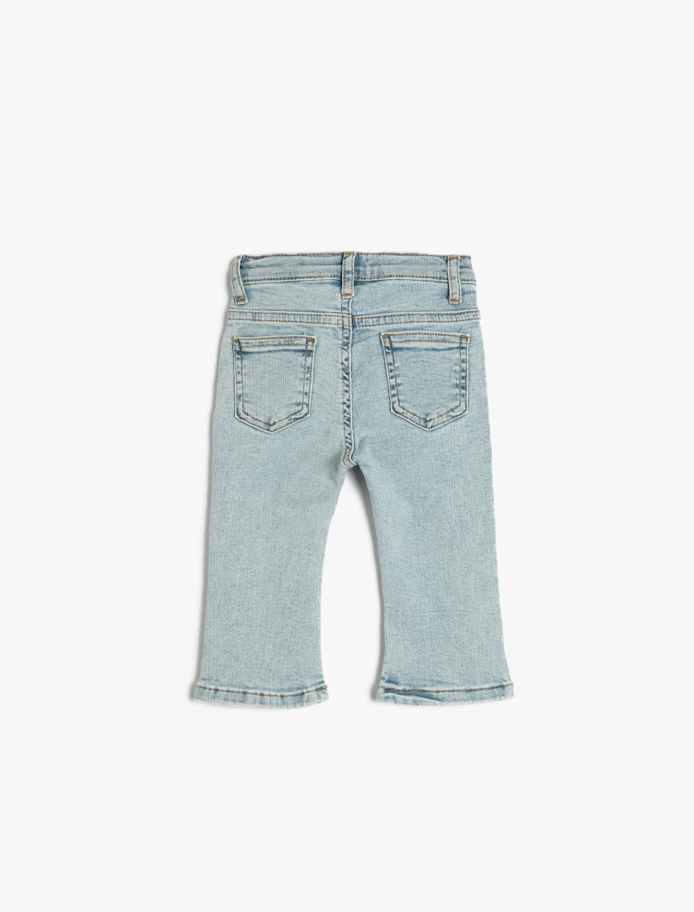  Kız Bebek Kot Pantolon İspanyol Paça Cepli Pamuklu - Flare Jean Beli Ayarlanabilir Lastikli