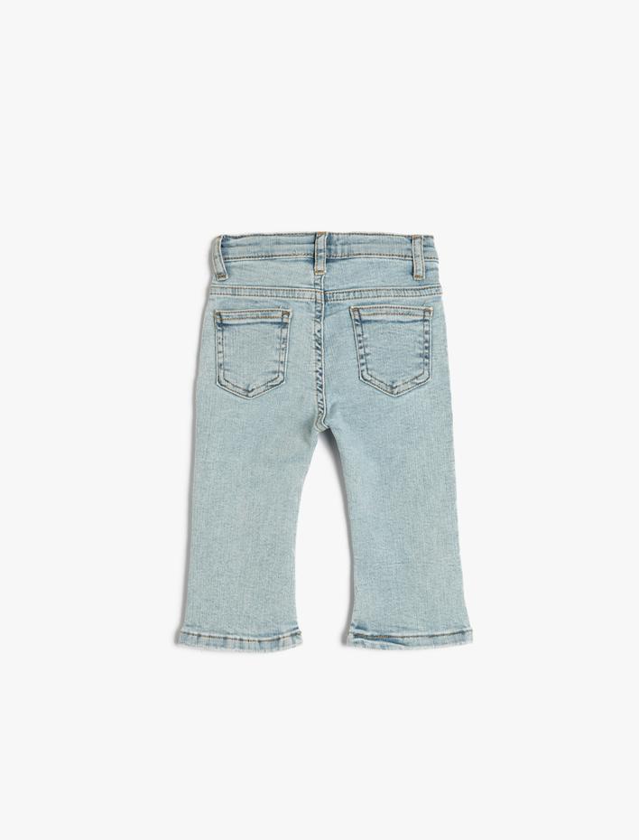 Kız Bebek Kot Pantolon İspanyol Paça Cepli Pamuklu - Flare Jean Beli Ayarlanabilir Lastikli