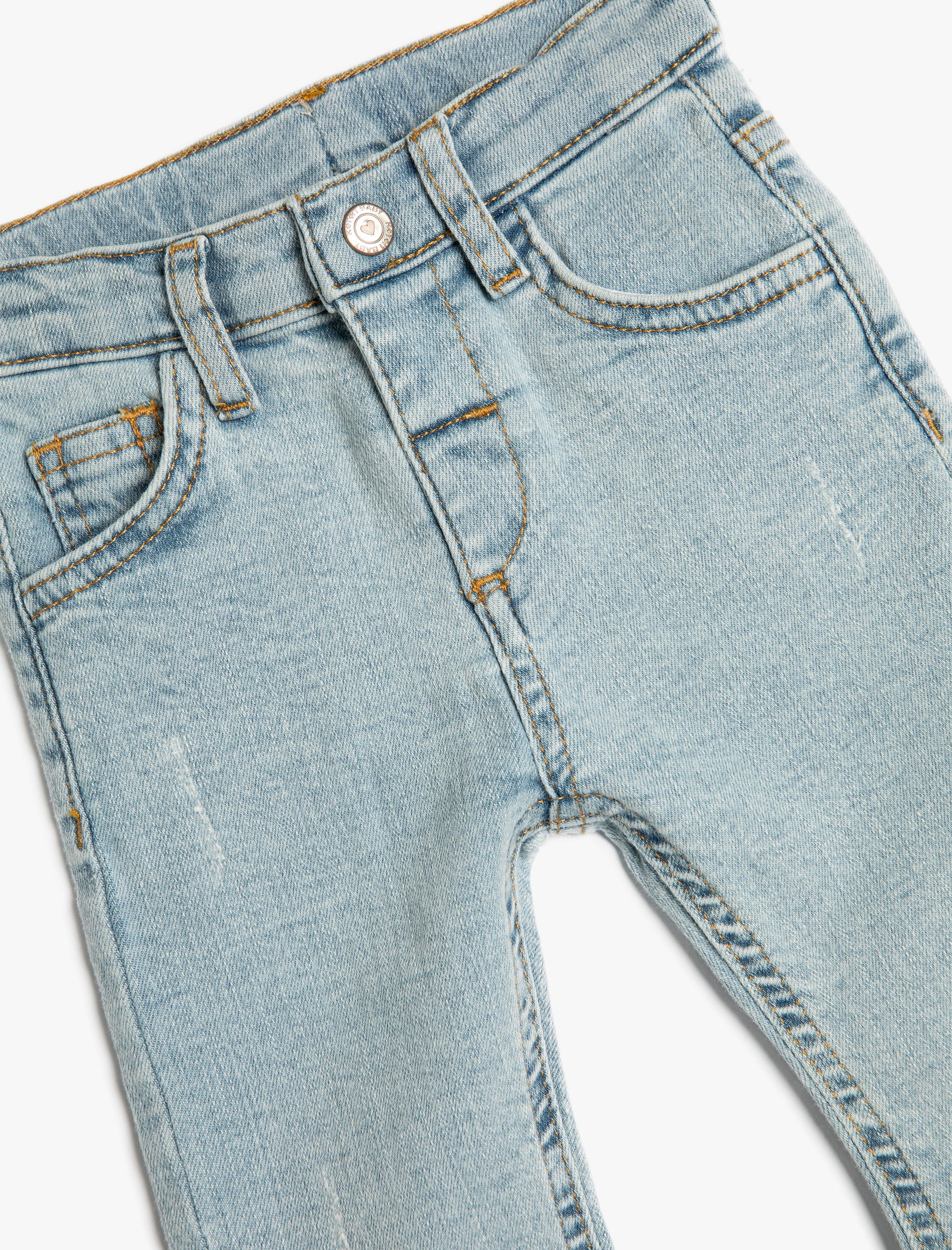  Kız Bebek Kot Pantolon İspanyol Paça Cepli Pamuklu - Flare Jean Beli Ayarlanabilir Lastikli