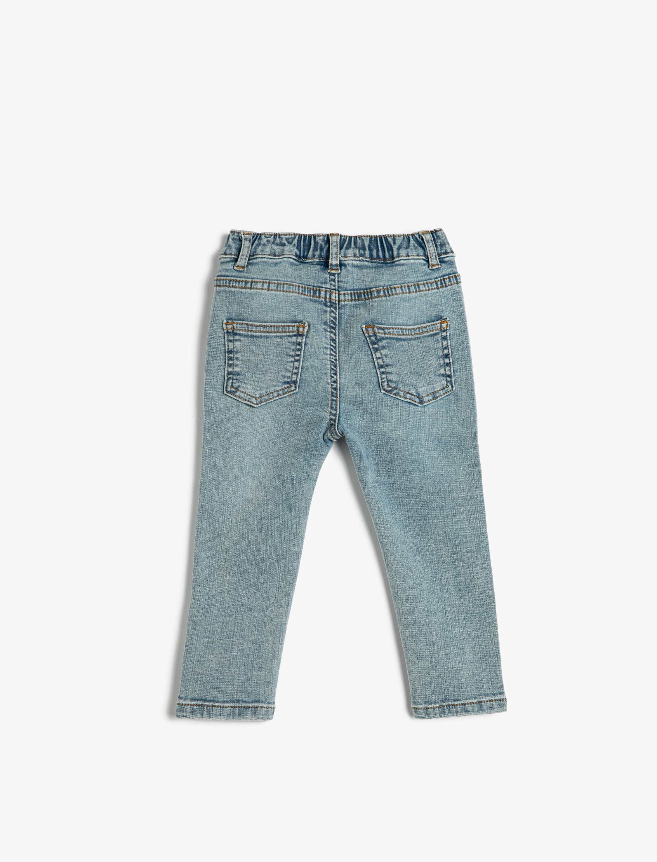 Kız Bebek Kot Pantolon Beli Lastikli Cepli Pamuklu - Straight Jean